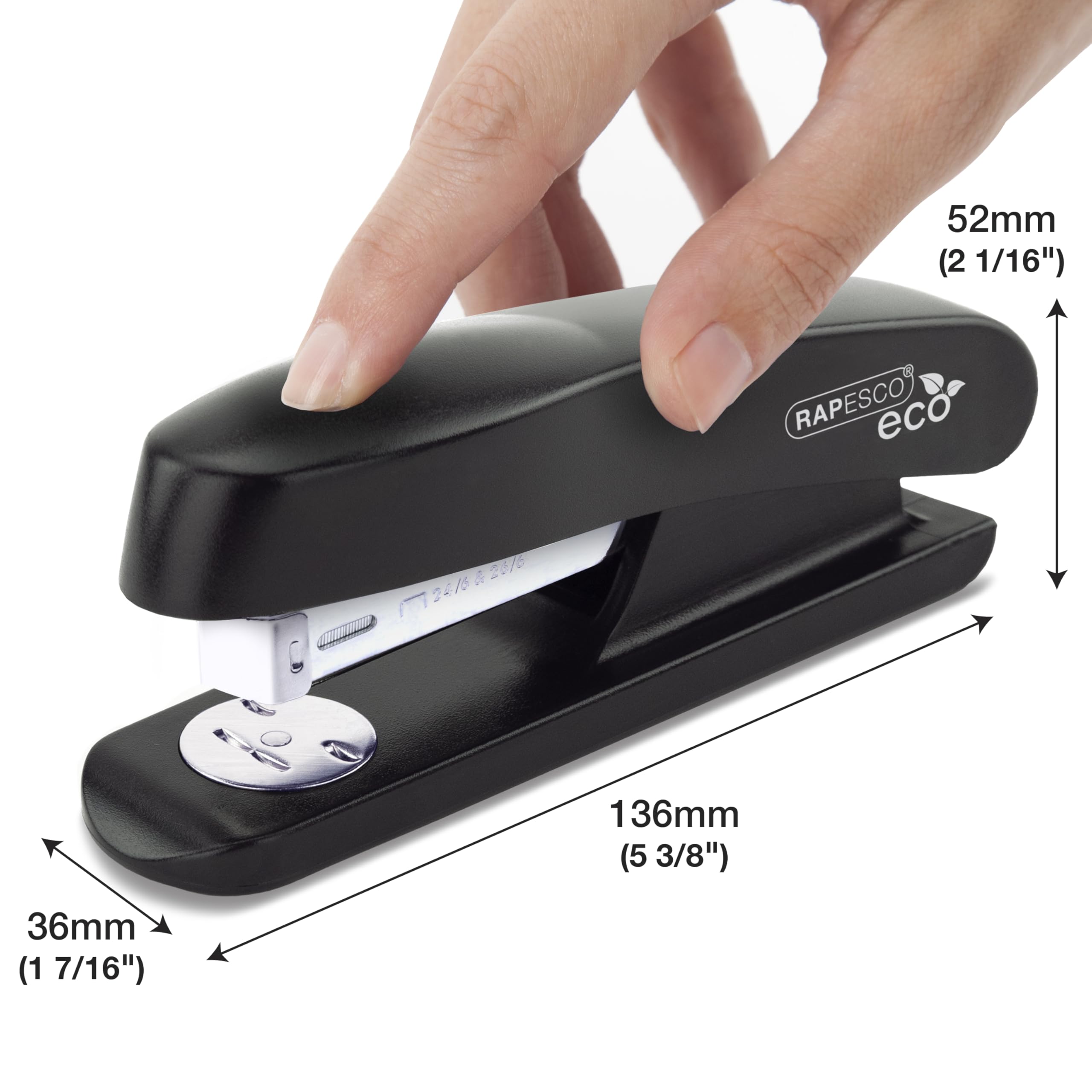 RAPESCO 1841 ECO Half Strip Stapler - 20 Sheet Capacity | 100% Recycled ABS | Black