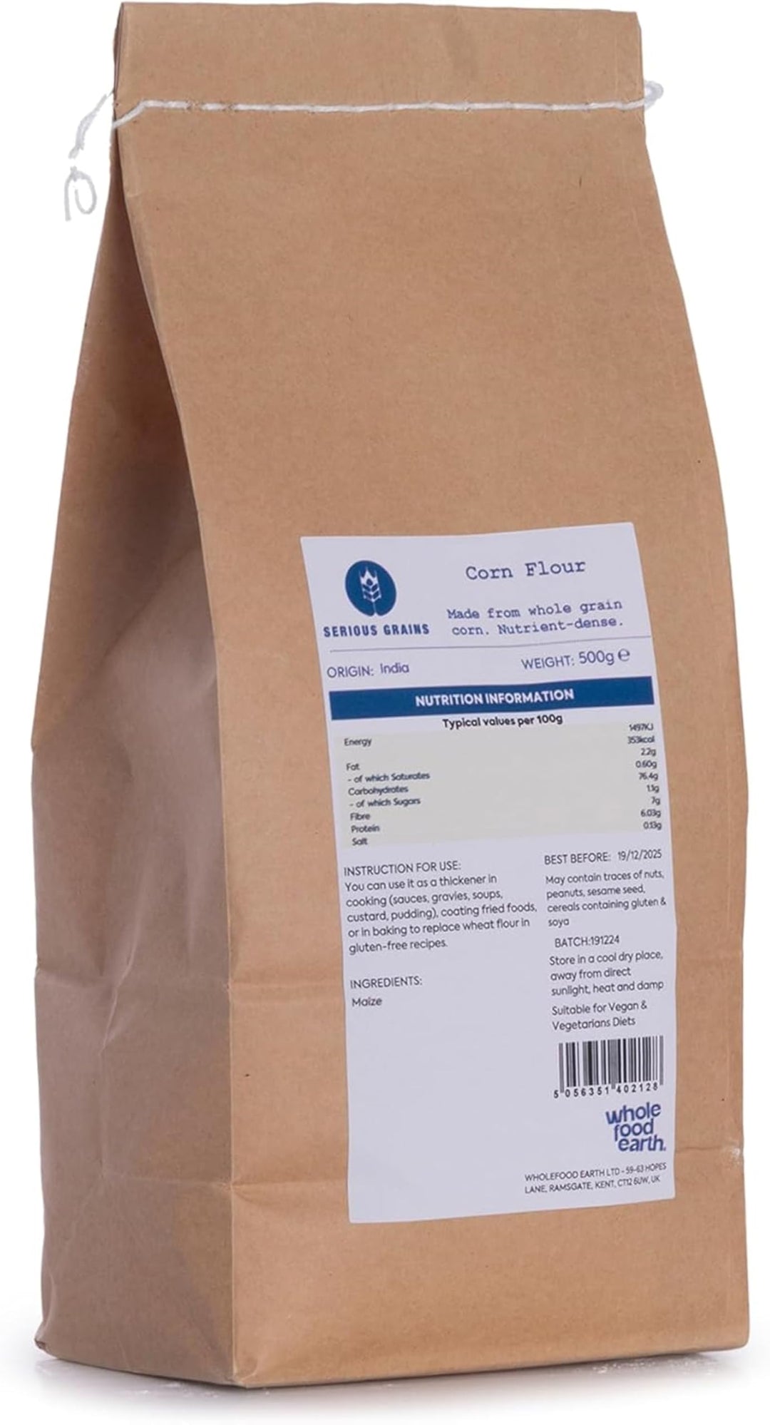 Serious Grains Corn Flour 500g - GMO Free, Vegan, No Added Sugar
