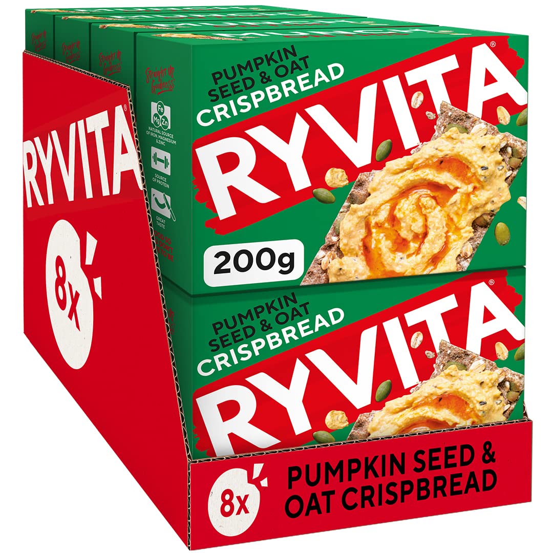 Ryvita Pumpkin Seed and Oat Crispbread - High Fibre Snack | 8 x 200g Pack