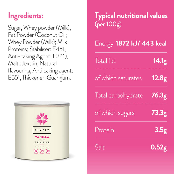Simply - Vanilla Frappe Powder, Nut Free & Gluten Free Iced Beverage Mix