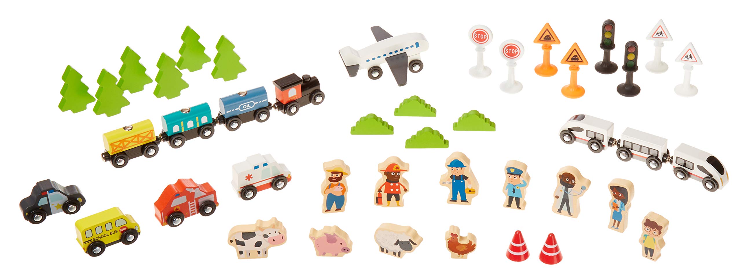 Amazon Basics 120-Piece Wooden Train Set and Table with Interactive Accessories | Multicolor | 120.4 x 85 x 41 cm 6