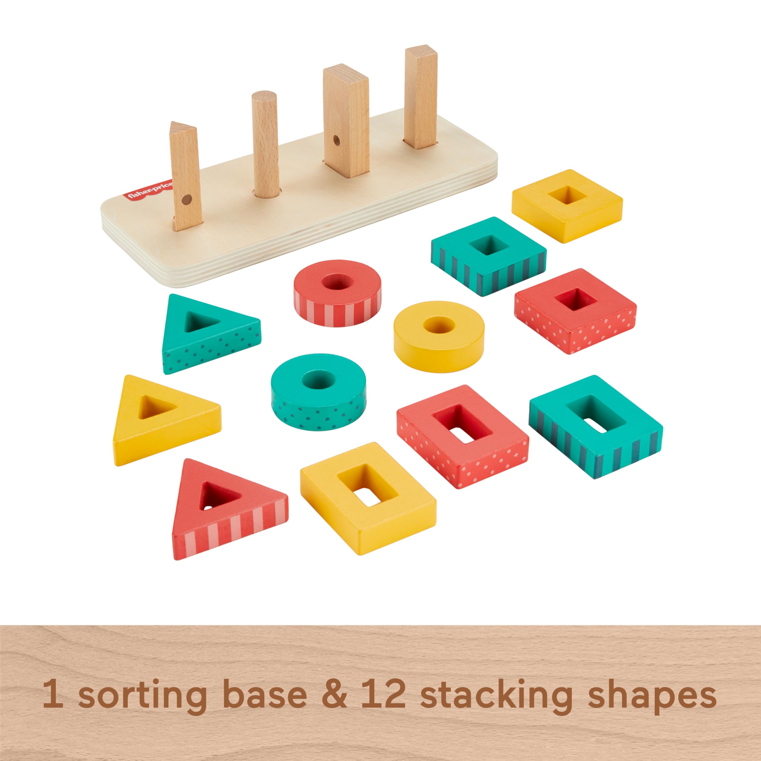Fisher-Price Wooden Shape Stacker Sorting Toy - Early Development | 13 Wood Pieces | Ages 2+ 5