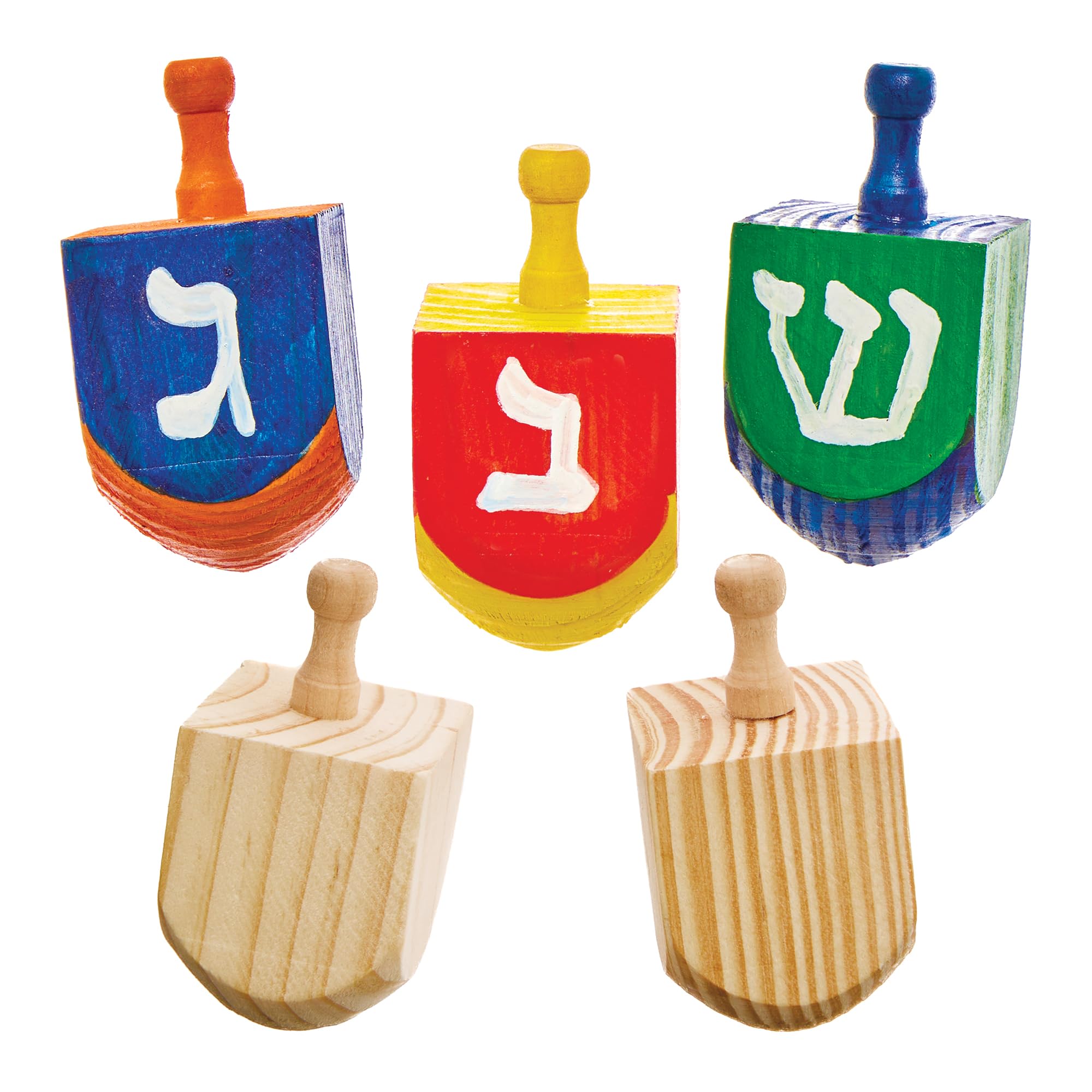 Baker Ross FX939 Wooden Dreidels - Pack of 5, Paint Your Own Hanukkah Craft Toy 1