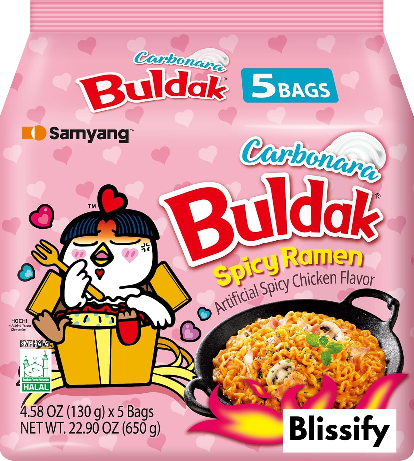 Blissify Korean Import Hot Chicken Flavour Carbo nara Noodles - 5 Pack, 640g