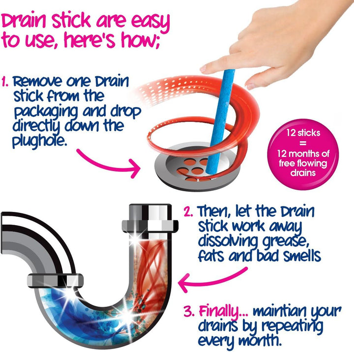 Ecozone Enzymatic Drain Sticks - Pack of 12 for Natural Drain Maintenance