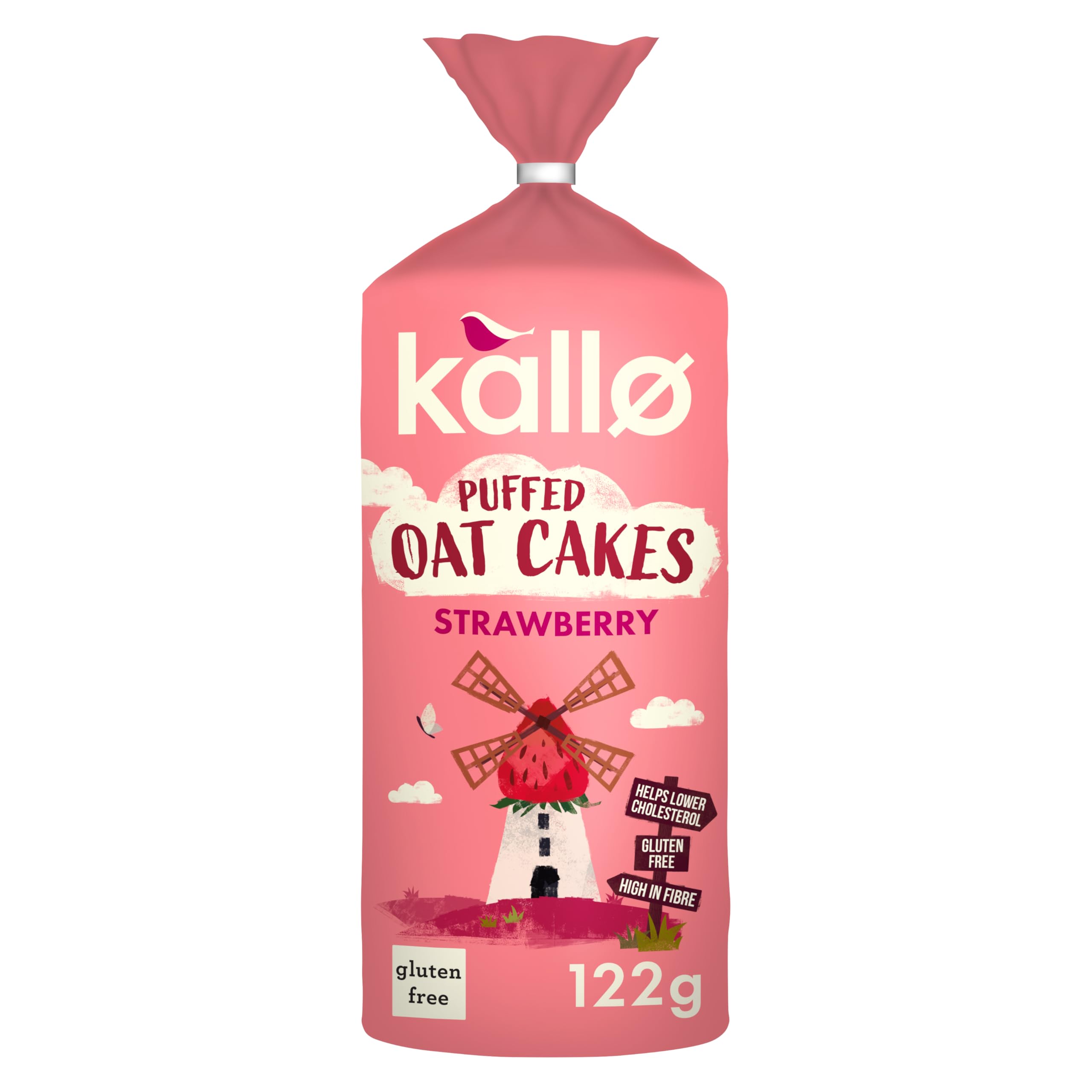 Kallo Strawberry Puffed Oat Cakes - Gluten-Free, High Fibre, Cholesterol Lowering | 122g Pack 1