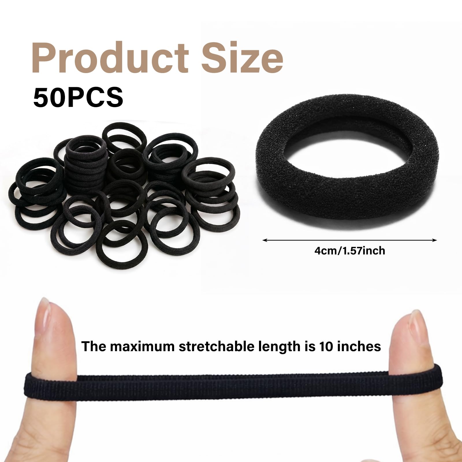 Lafefe 50 Pcs Thick Seamless Hair Bobbles - Strong Elastic Hold | Medium Size Black Nylon 2