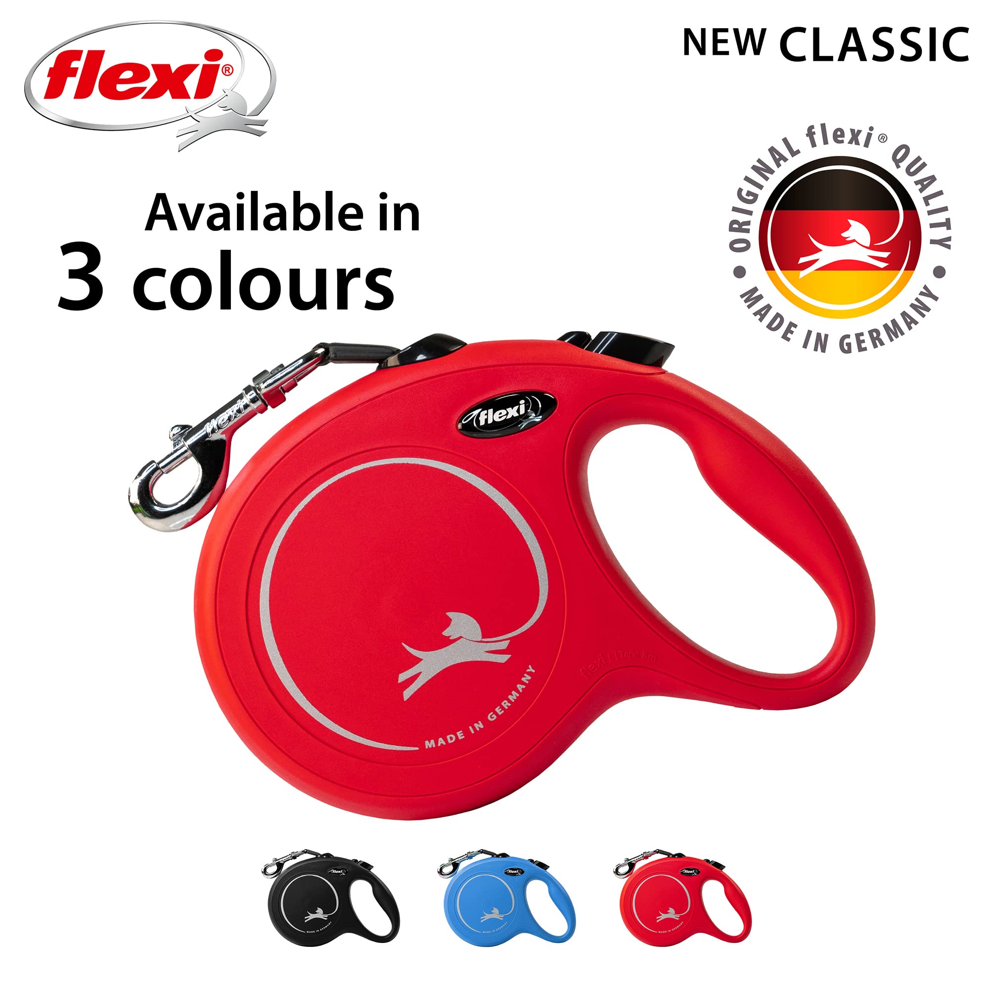 flexi New Classic L Retractable Lead - 5m Tape | Red | Up to 50kg 5