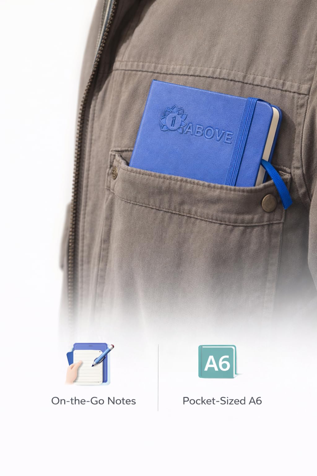 1ABOVE Soft Feel Executive Notebook - Hardback Journal, Lined Pages, Elastic Closure | Blue A6 4