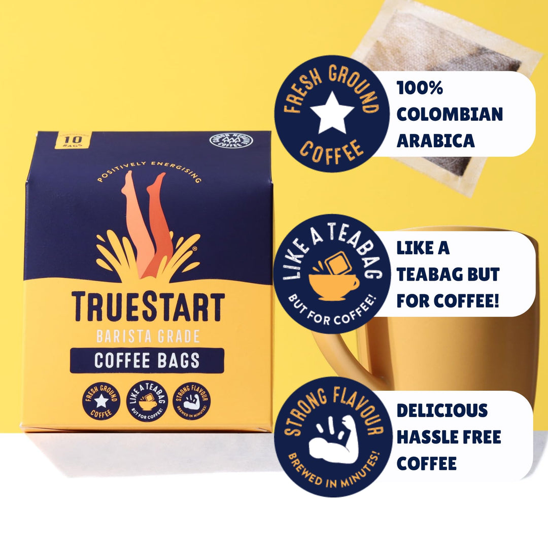 TrueStart Smooth Energising Colombian Arabica Coffee Bags – 30 Individually Wrapped, Mycotoxin-Free, Gluten-Free, Rich in Antioxidants
