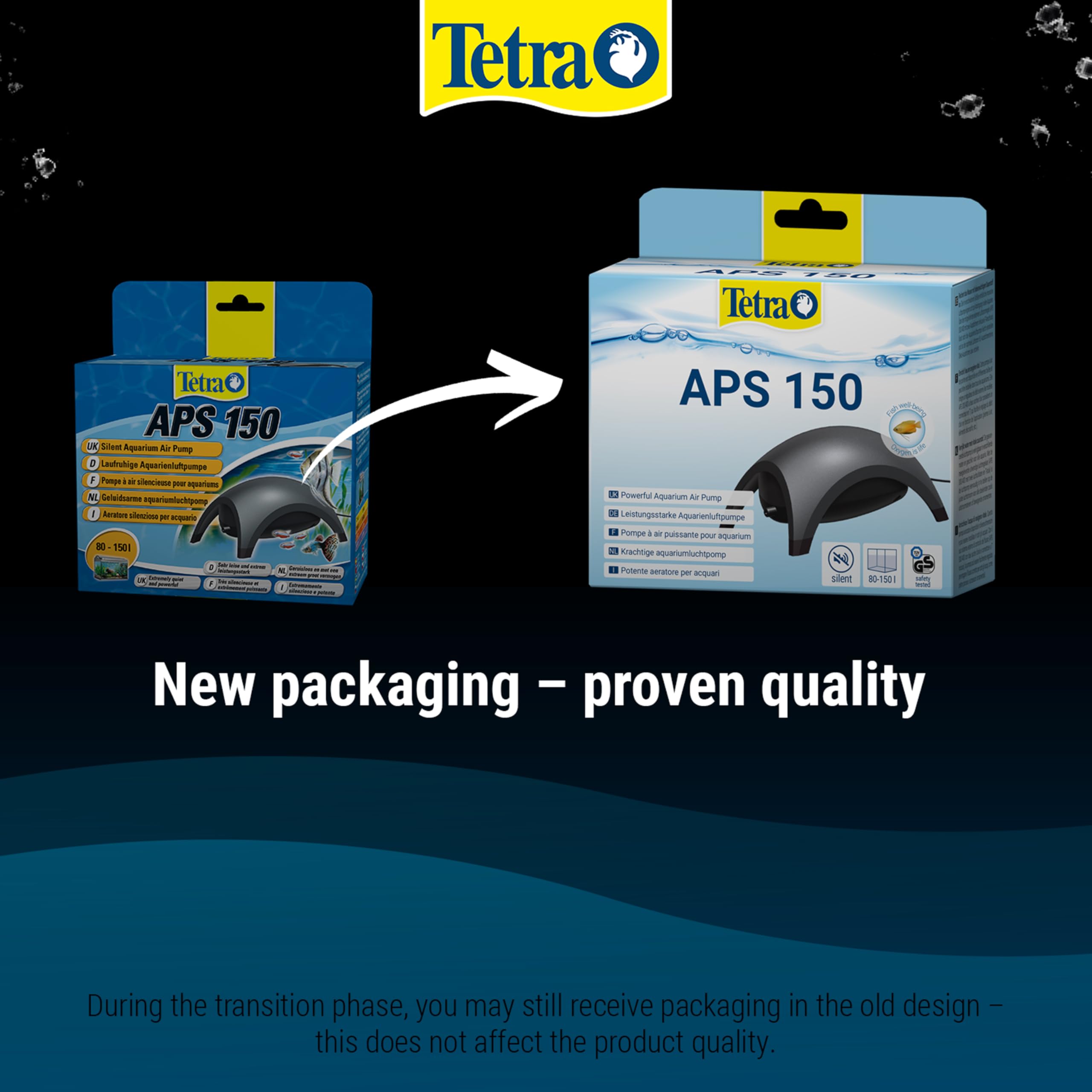 Tetra APS 150 Aquarium Air Pump - 150 LPH Flow Rate | Quiet Operation | Black