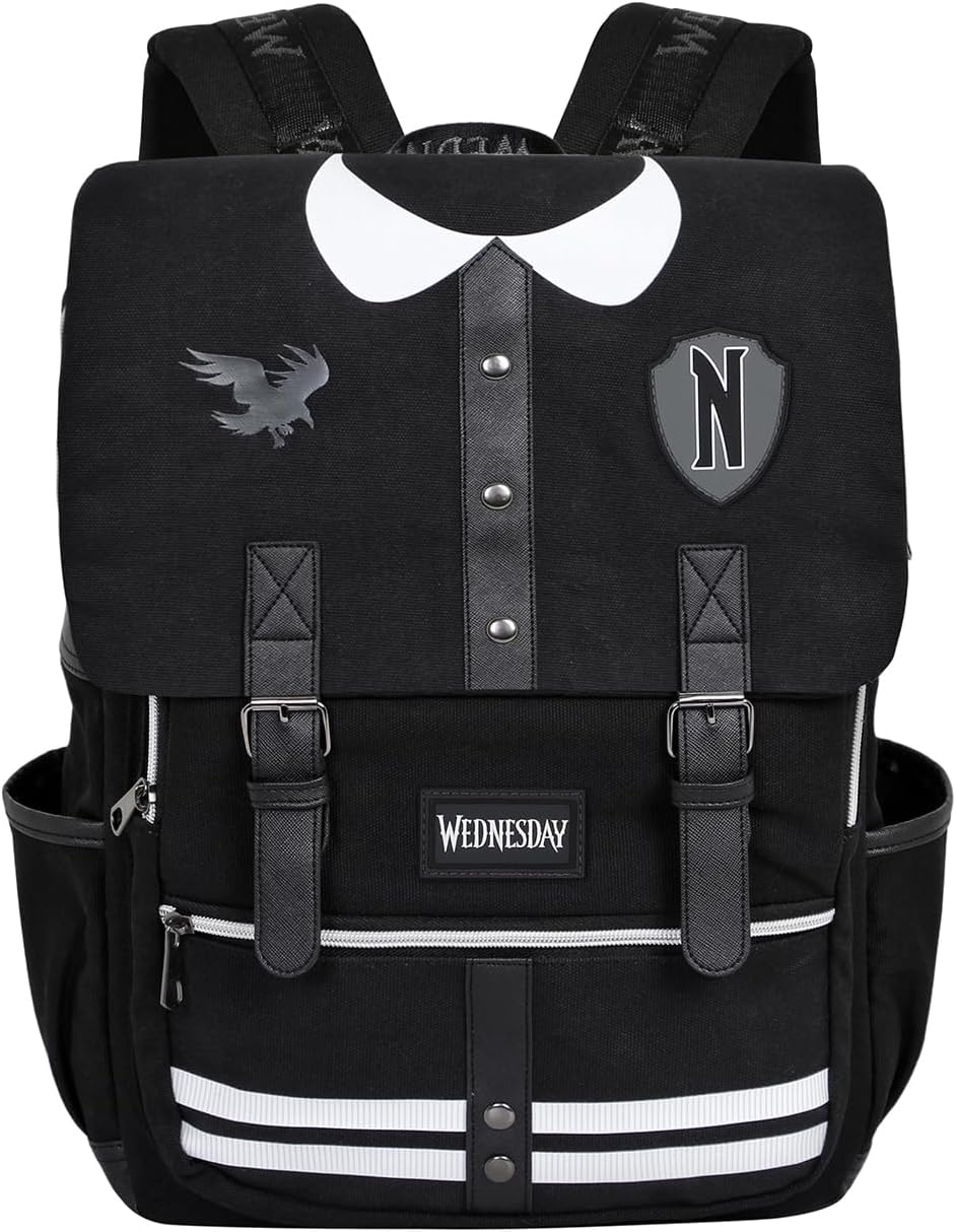 Wednesday Retro-Inspired Varsity-Oxford Backpack, Black (06146)