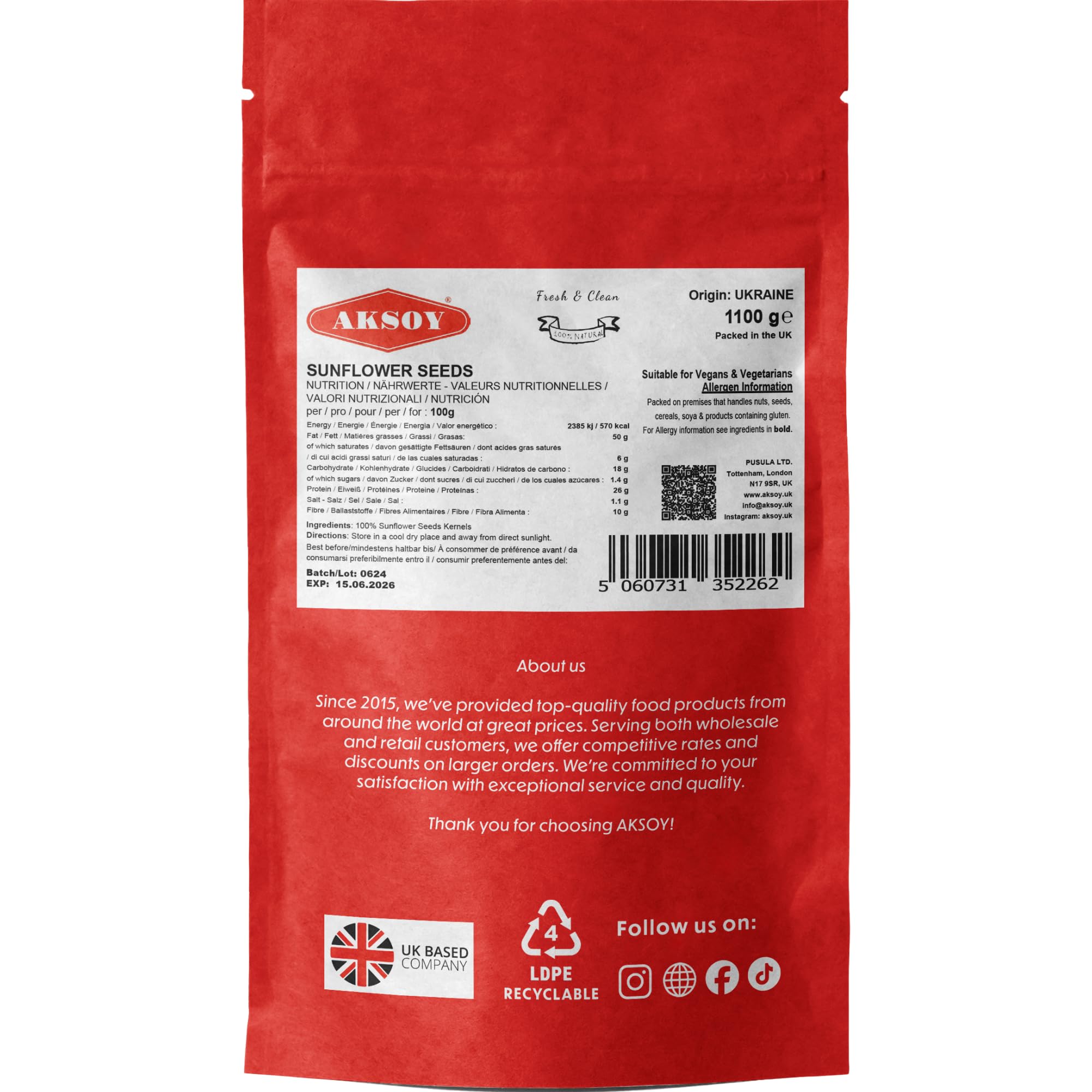 AKSOY Raw Sunflower Seed Kernels (No Shell) | 1100g | Antioxidant Rich Superfood 5