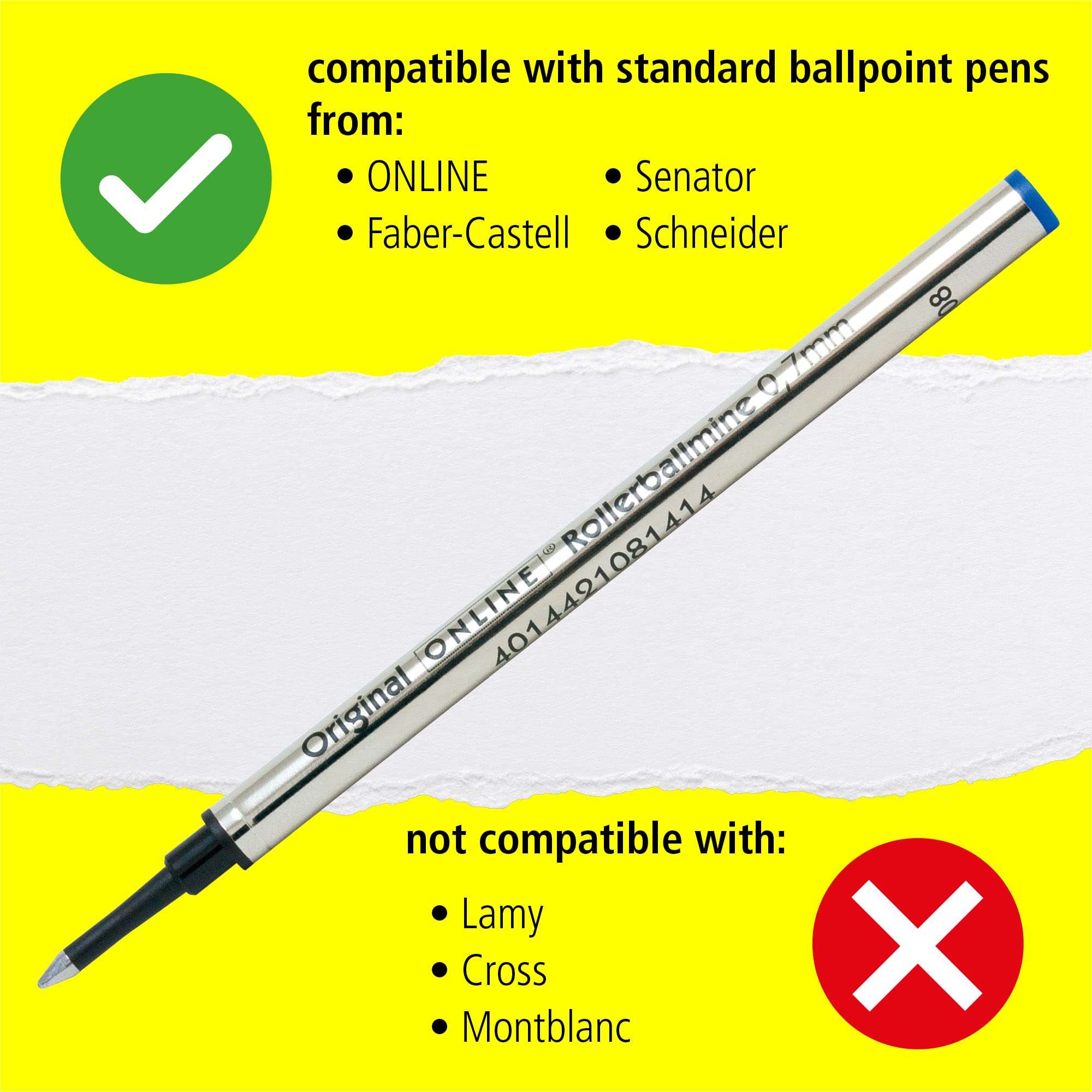 Online Rollerball Pen Refill - 0.7mm Line Width, Blue Ink, ISO 14145-2 Certified | Metal Housing 5