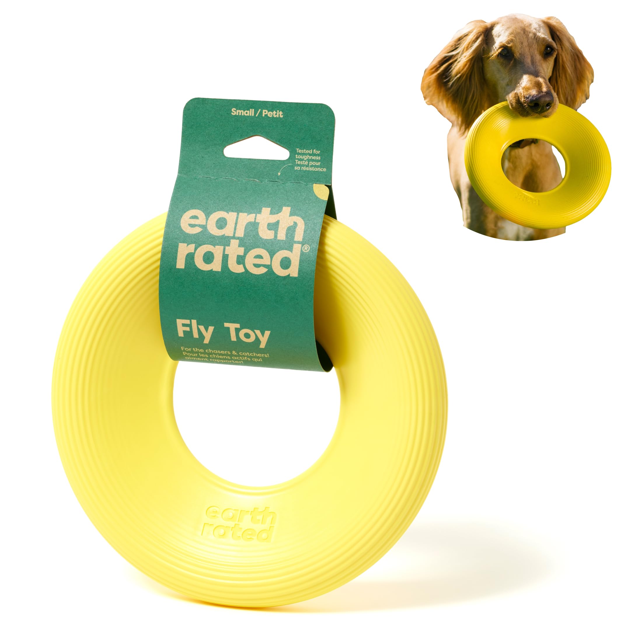 Earth Rated Flying Disc Dog Toy - Gentle TPE Grip, Floats | Small Size, Bright Yellow