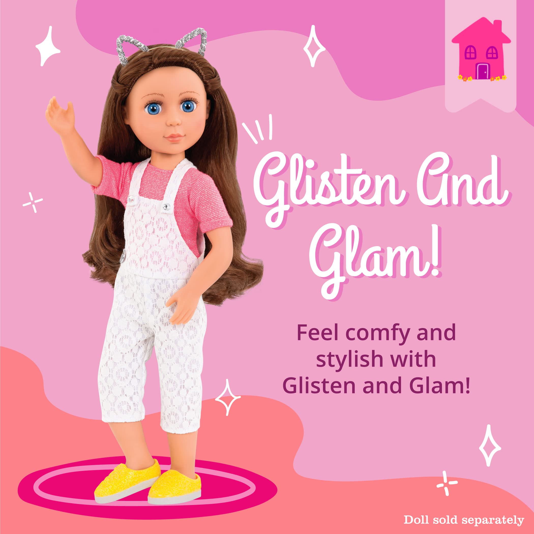 Glitter Girls Glisten & Glam Lace Overalls Outfit with Cat Accessory for 14-Inch Dolls
