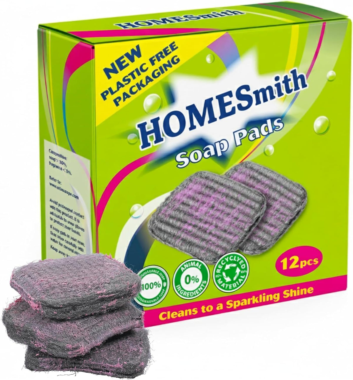 HomeSmith Soap Pads - 12 Pack Steel Wool Scrubbers, Lemon