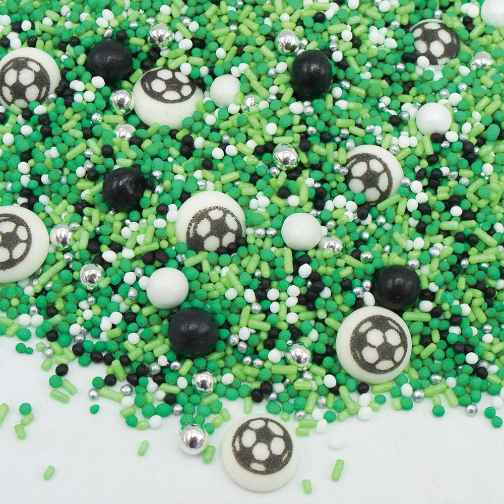 Happy Sprinkles Football Party Mix 90g - Edible Cake Decorations with Green Sprinkles 1