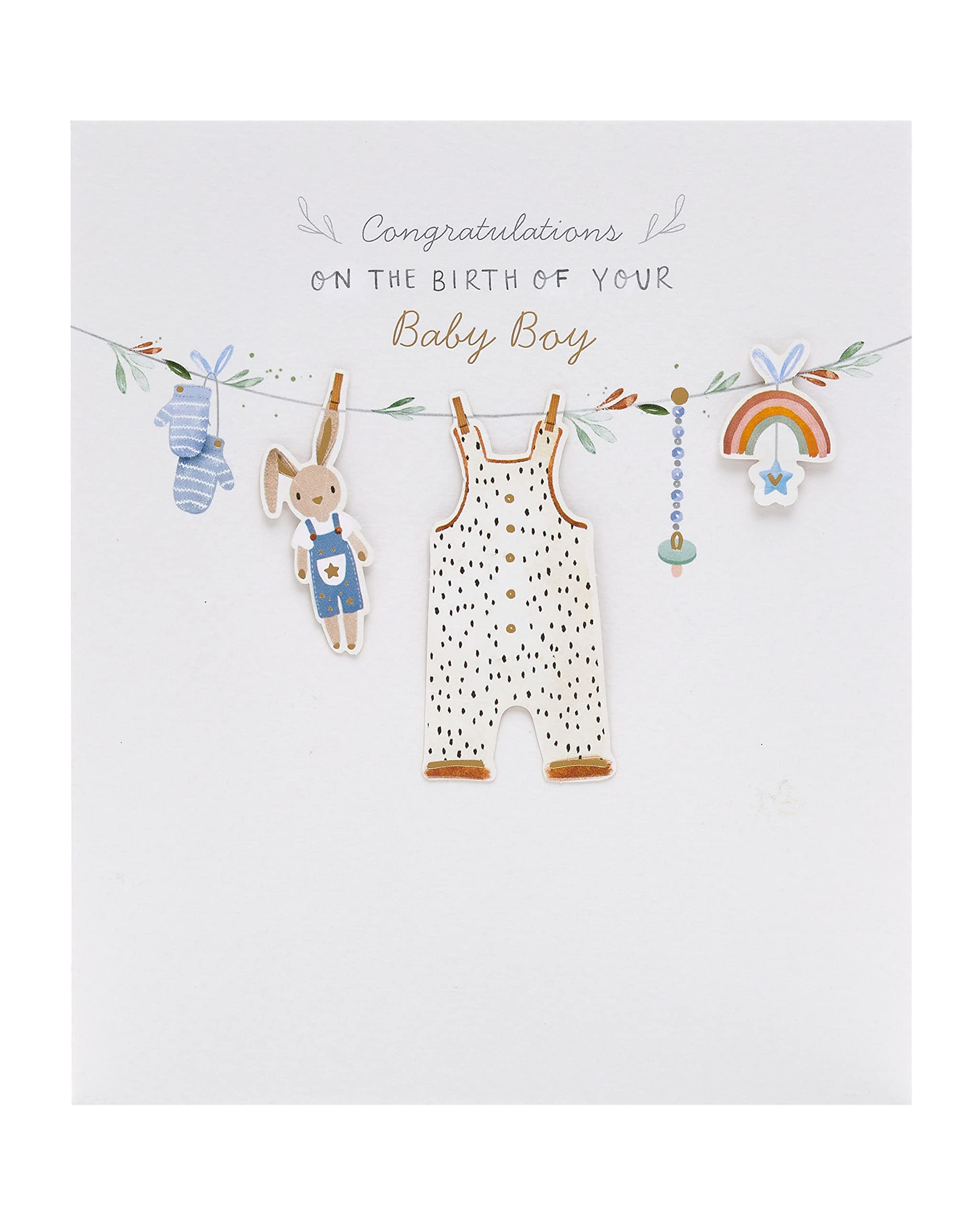UK Greetings New Baby Boy Card | 3D Raised Icons & Gold Foil | 165 x 190 mm