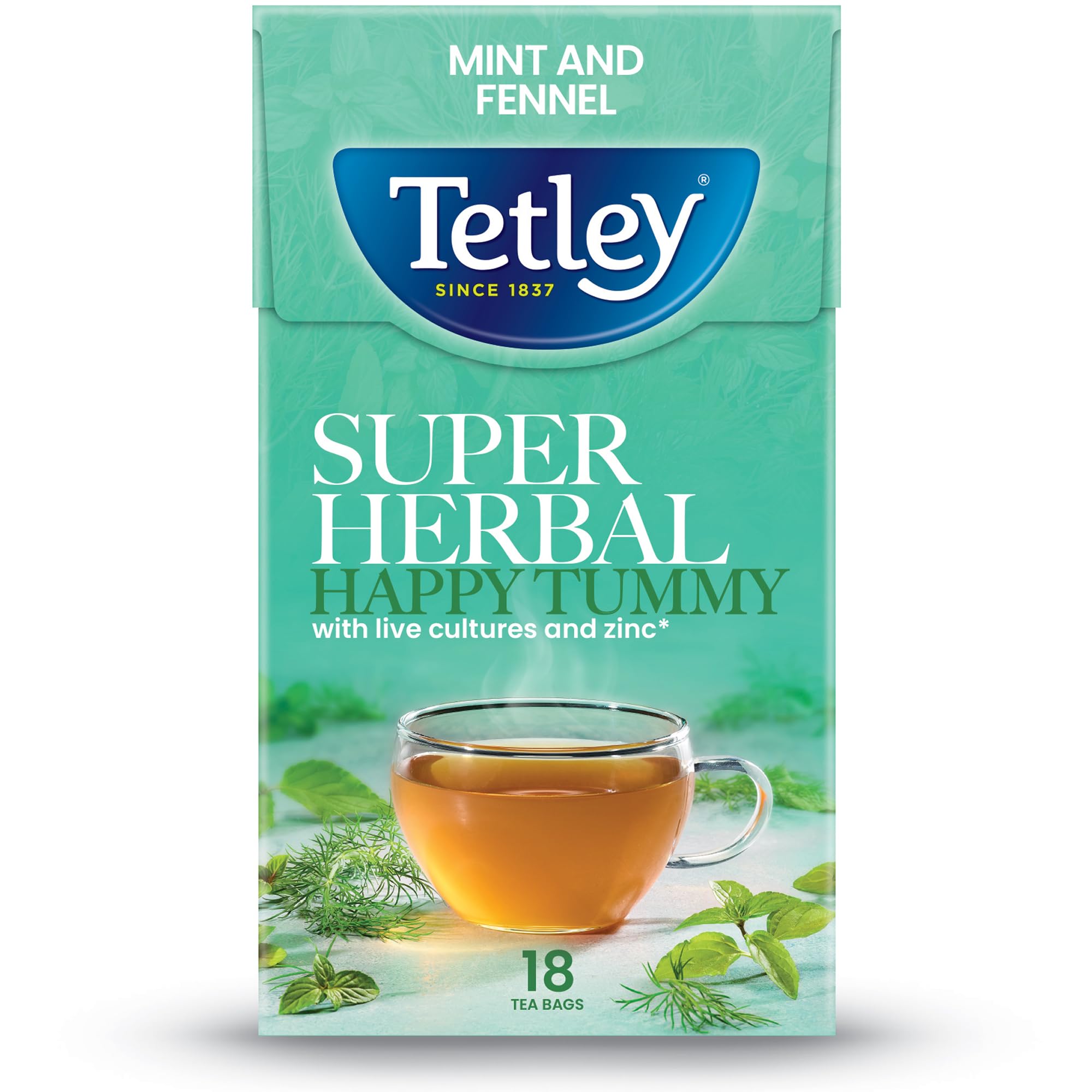 Tetley Super Herbal Happy Tummy Mint and Fennel Tea Bags for Digestion Support | 18 Count, 32.4g 1