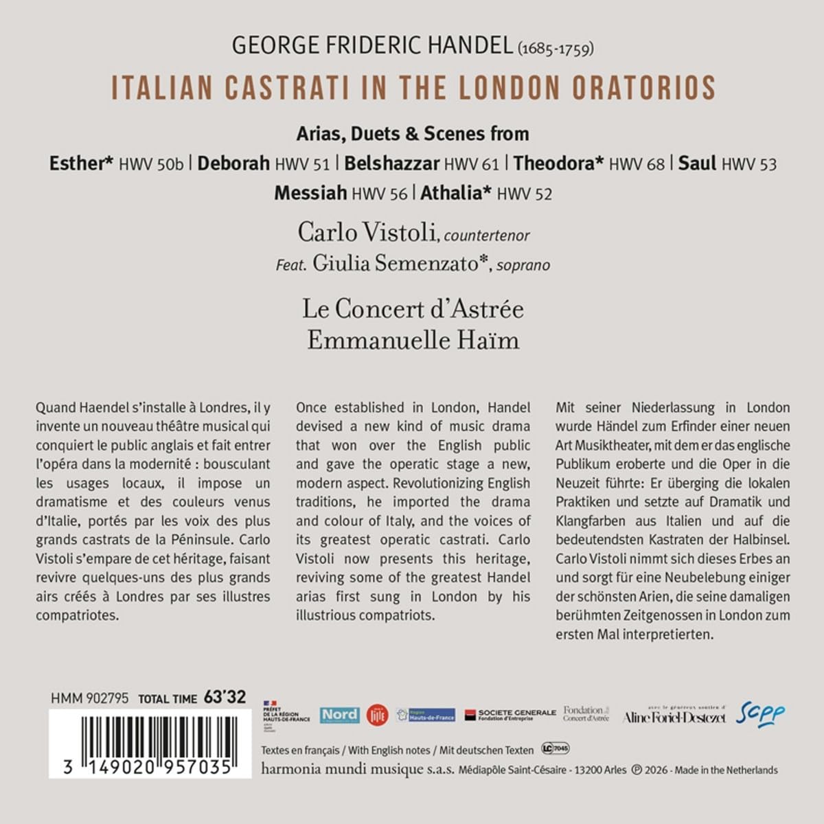 Le Concert d'Astrée - Handel's Italians: Italian Castrati in the London Oratorios [CD]