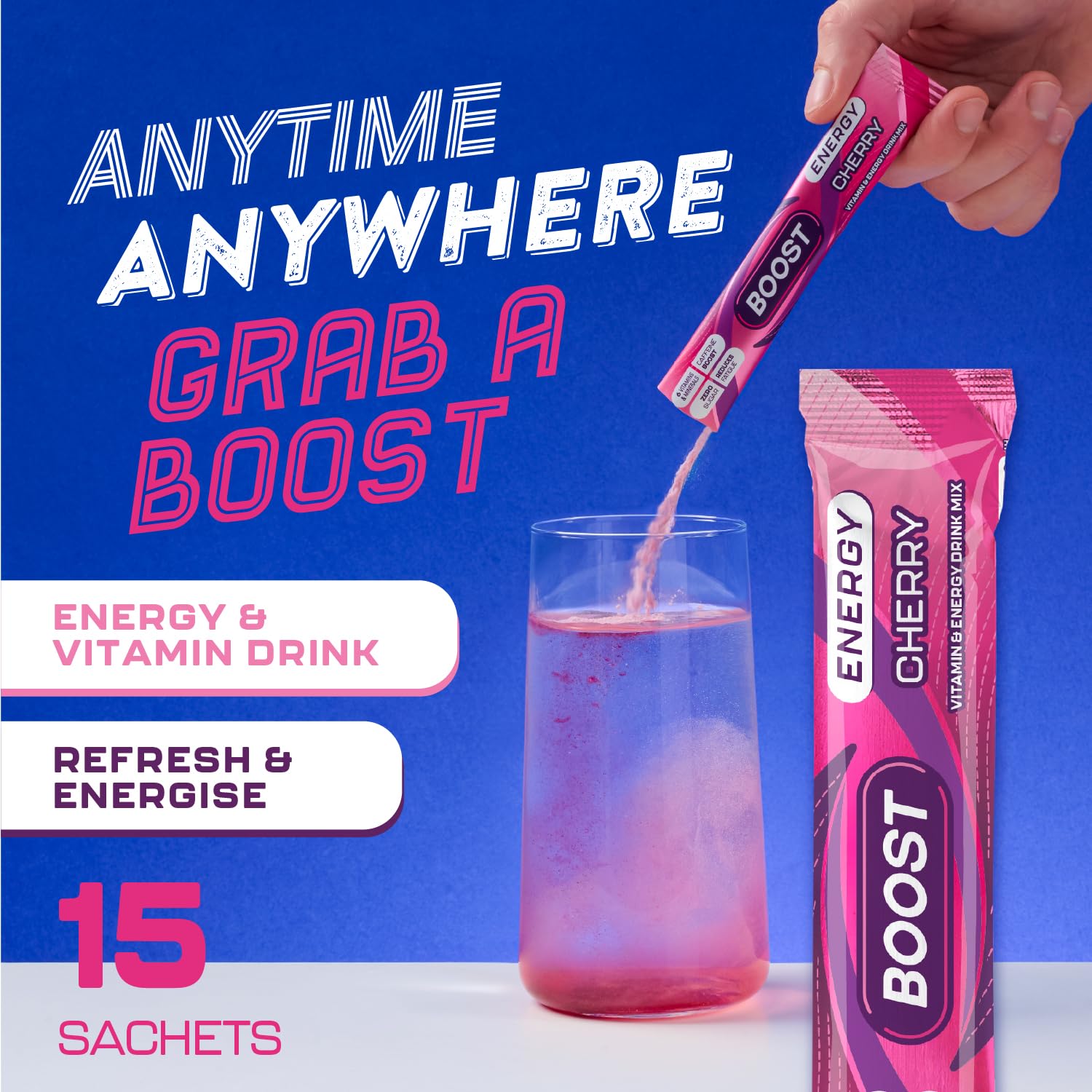 Boost Energy and Hydration Powder - Cherry Flavour | Zero Sugar | 15x Sachets 2