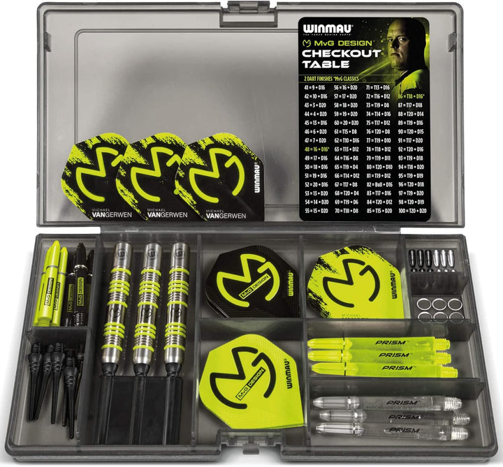 WINMAU Michael van Gerwen MvG Softip Gift Set - 50 Piece Darts Set with 4 Sets of Flights, Shafts, and Accessories