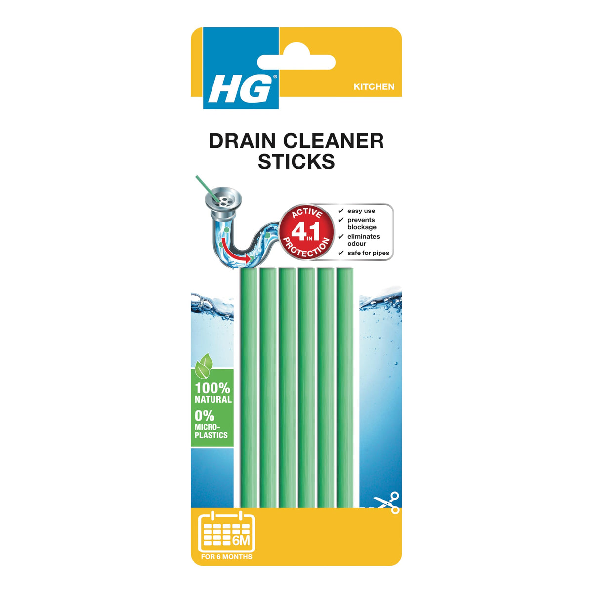 HG Drain Unblocker Sticks - Sink Cleaner, 6 Pack