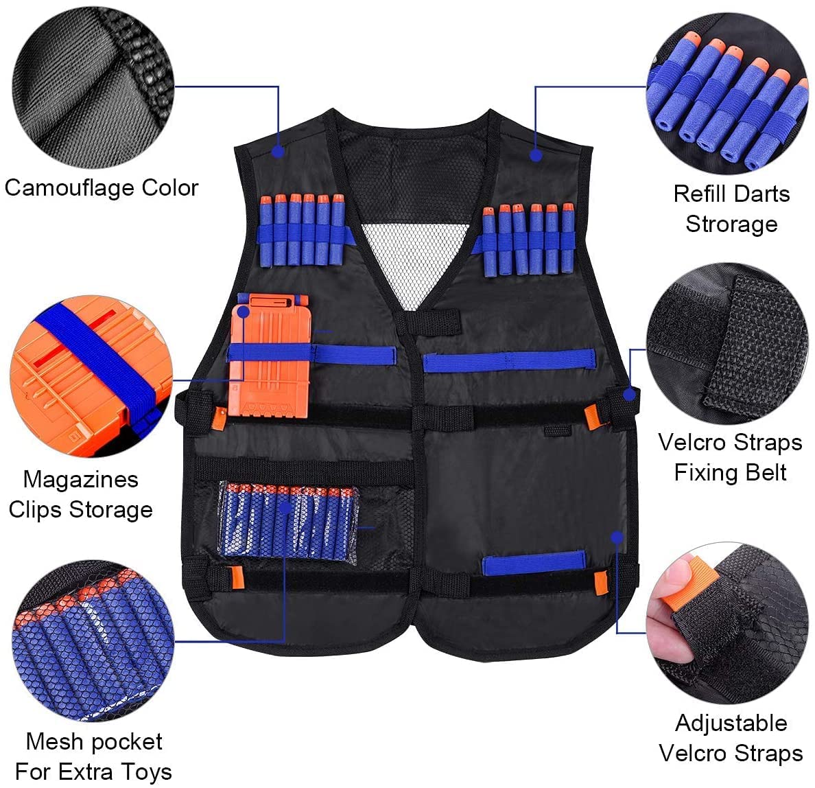 EXTSUD Kids Tactical Vest Set (2 Pack) with 80 Refill Darts, 2 Masks, 2 Glasses, 2 Clips, 2 Wrist Bands 6