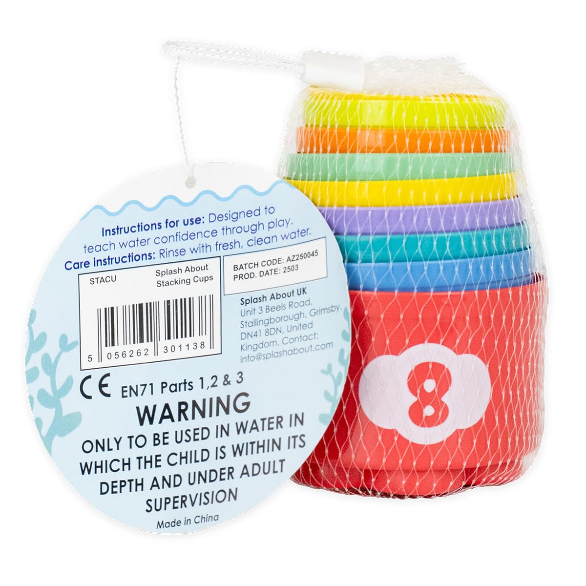 Splash About Stacking Cups - 8-Piece Bath Toy Set for Toddlers 2 Months+ 4