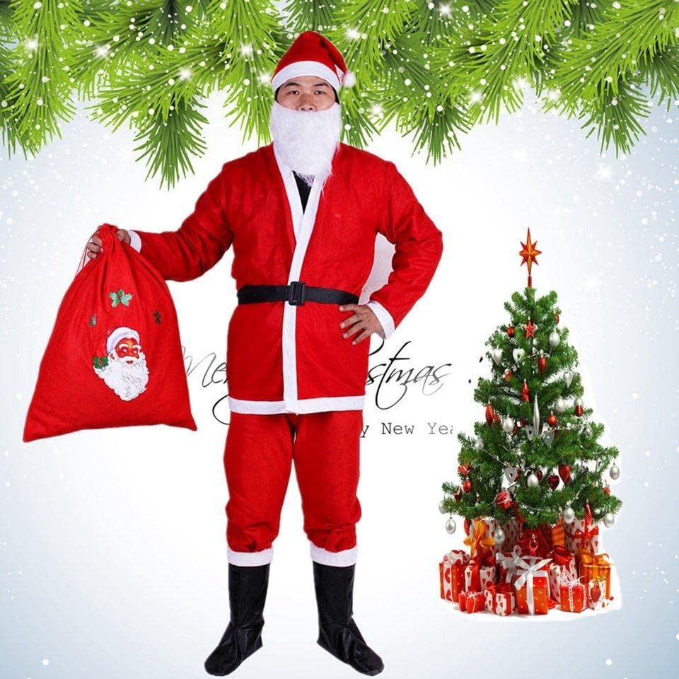 SHATCHI Santa Claus Costume Outfit - 5-Piece Adult Set, Small, Red/White Felt