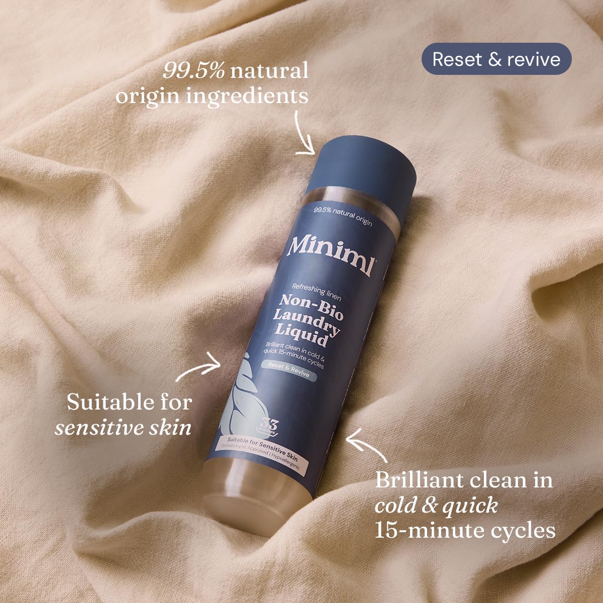 Miniml Eco Laundry Liquid Detergent - Non Bio, Fresh Linen Scent | 1L