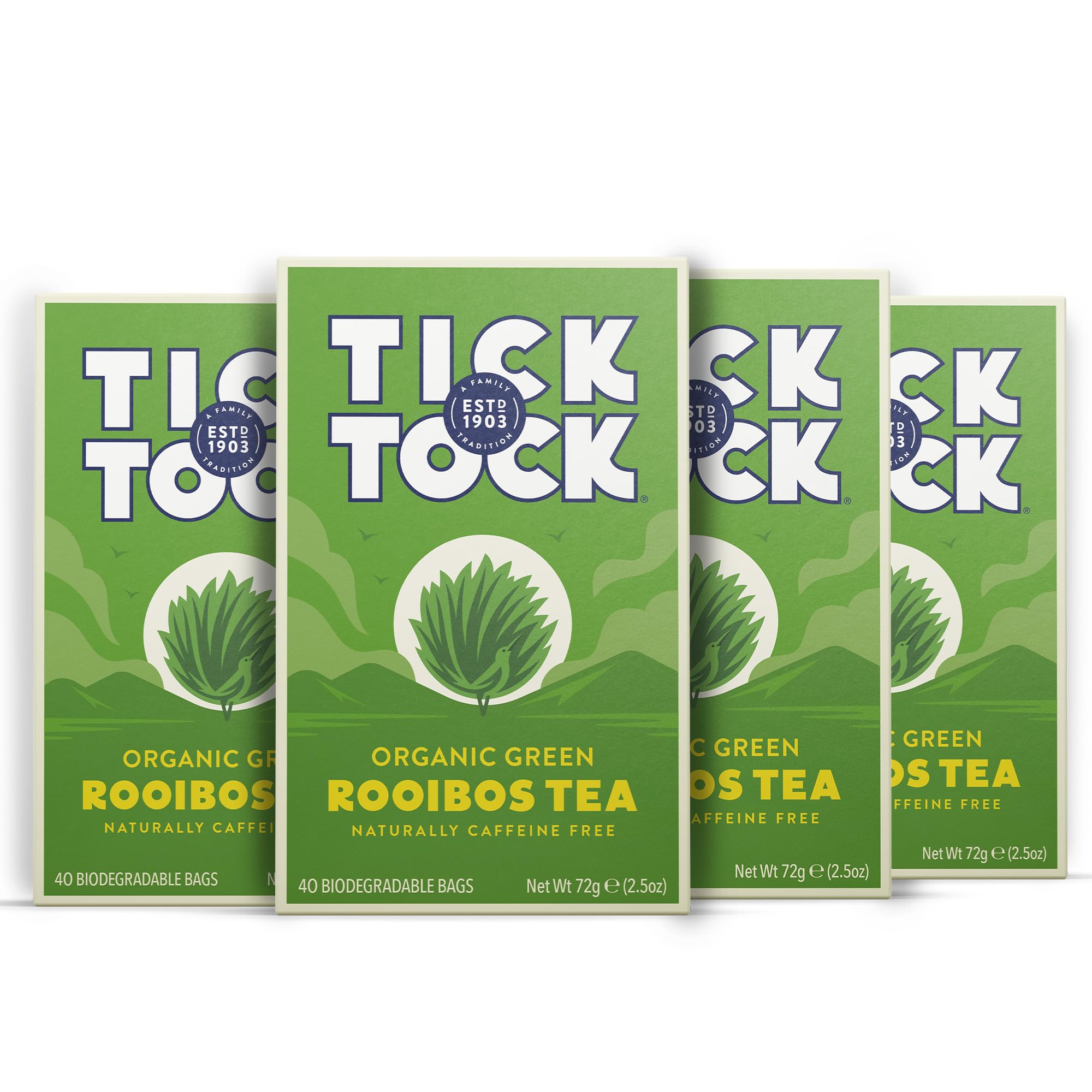 Tick Tock Organic Green Rooibos Tea Bags - Naturally Caffeine-Free, Biodegradable, 288g 1