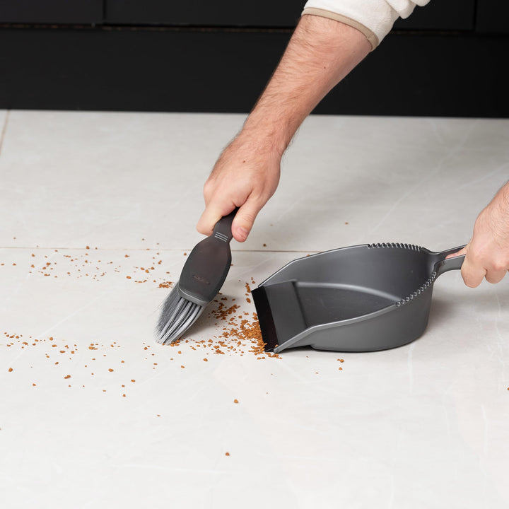Addis Everyday Stiff Dustpan & Brush Set - Metallic Silver, Heavy-Duty Cleaning Tools for Home, One Size