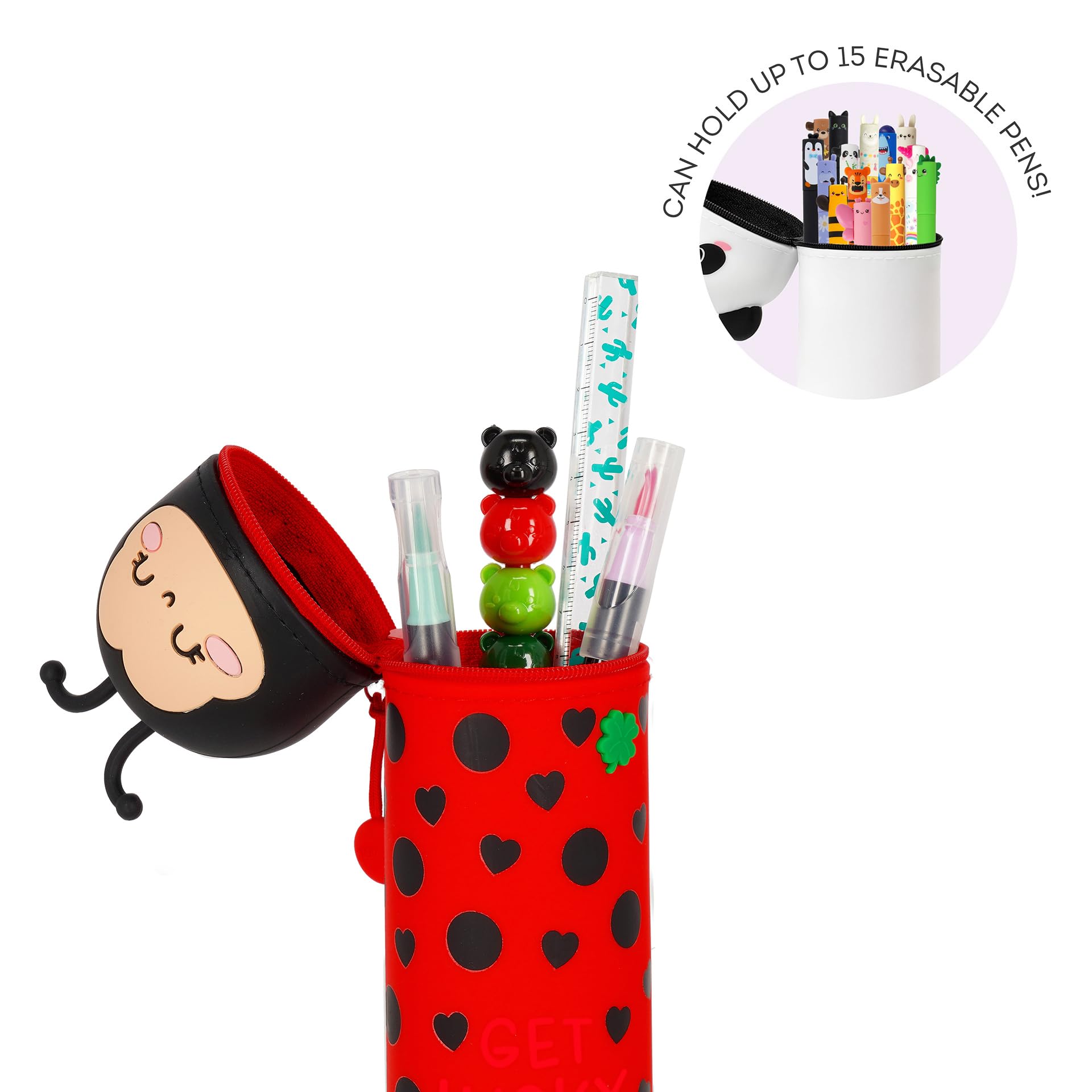 LEGAMI Kawaii Ladybug 2 in 1 Pencil Case & Desk Pen Holder | Silicone | Holds up to 15 Pens 3