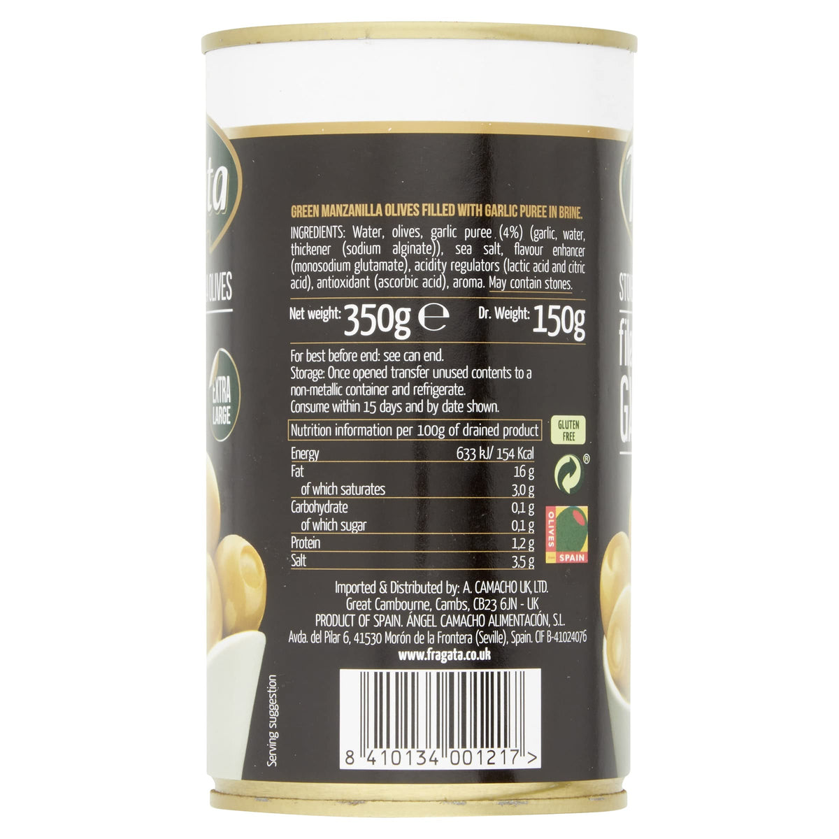 Fragata Stoneless Olives Filled with Garlic - 8 x 350 g