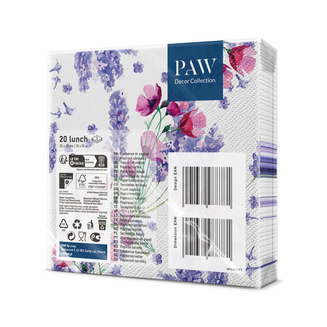 PAW Fragrant Lavender Wild Flowers 3-Ply Napkins (33 x 33 cm) – 20 Pieces