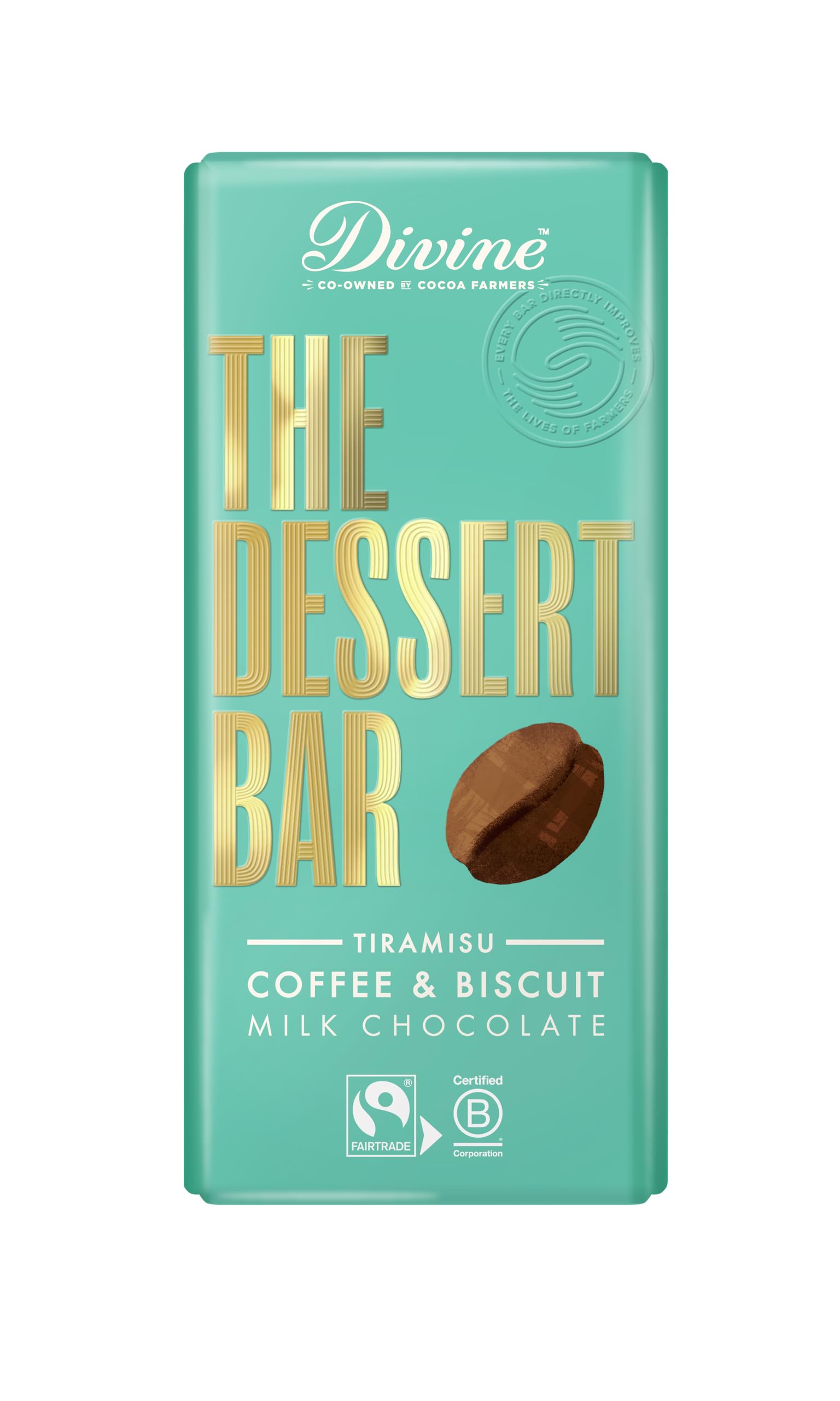 Divine 38% Milk Chocolate Tiramisu with Coffee and Biscuit Bar - 180g | Fairtrade | No Palm Oil