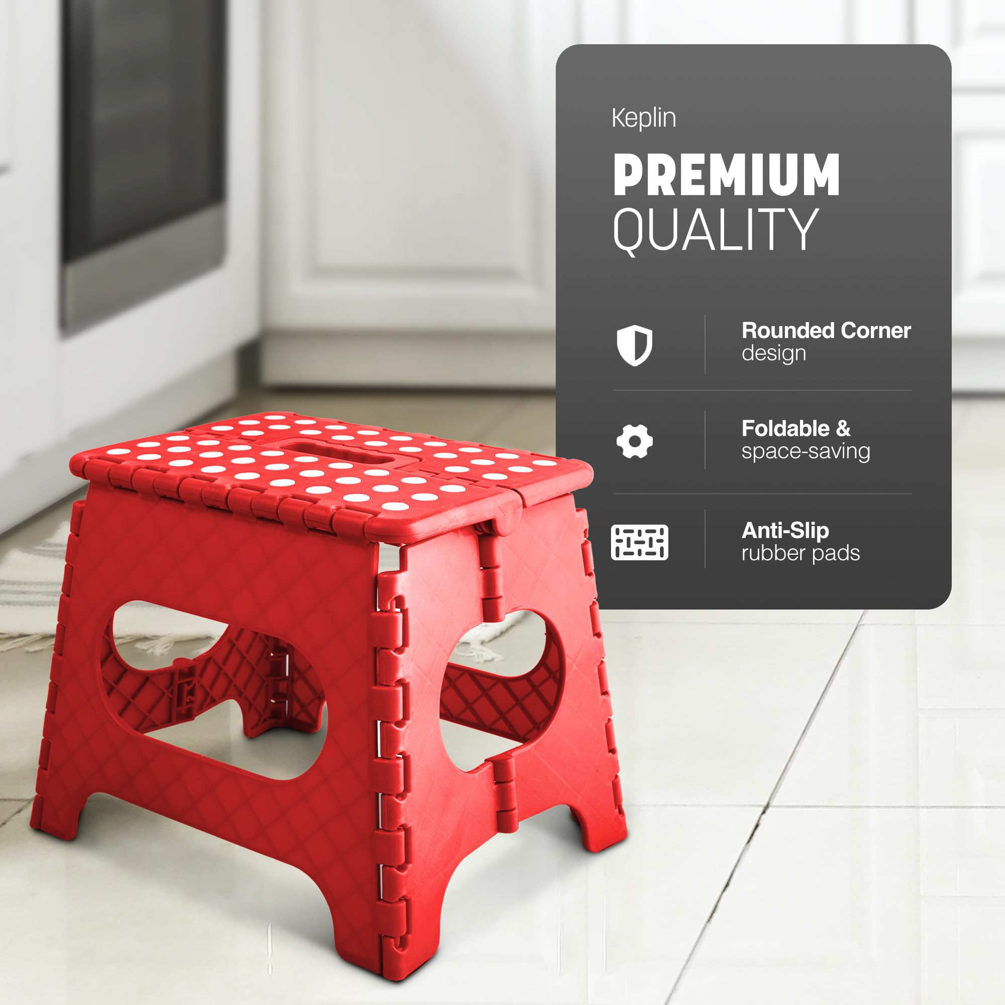 KEPLIN Heavy Duty Folding Step Stool - 11 Inch, 150kg Capacity | Red Plastic 3