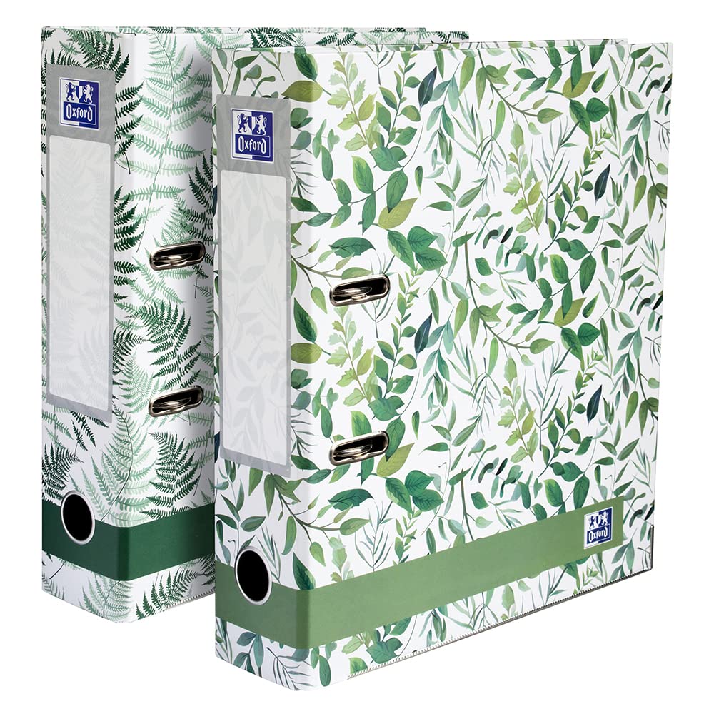 Oxford Lever Arch File - Leaves Design A4, 70mm Spine, High Capacity | Pack of 2