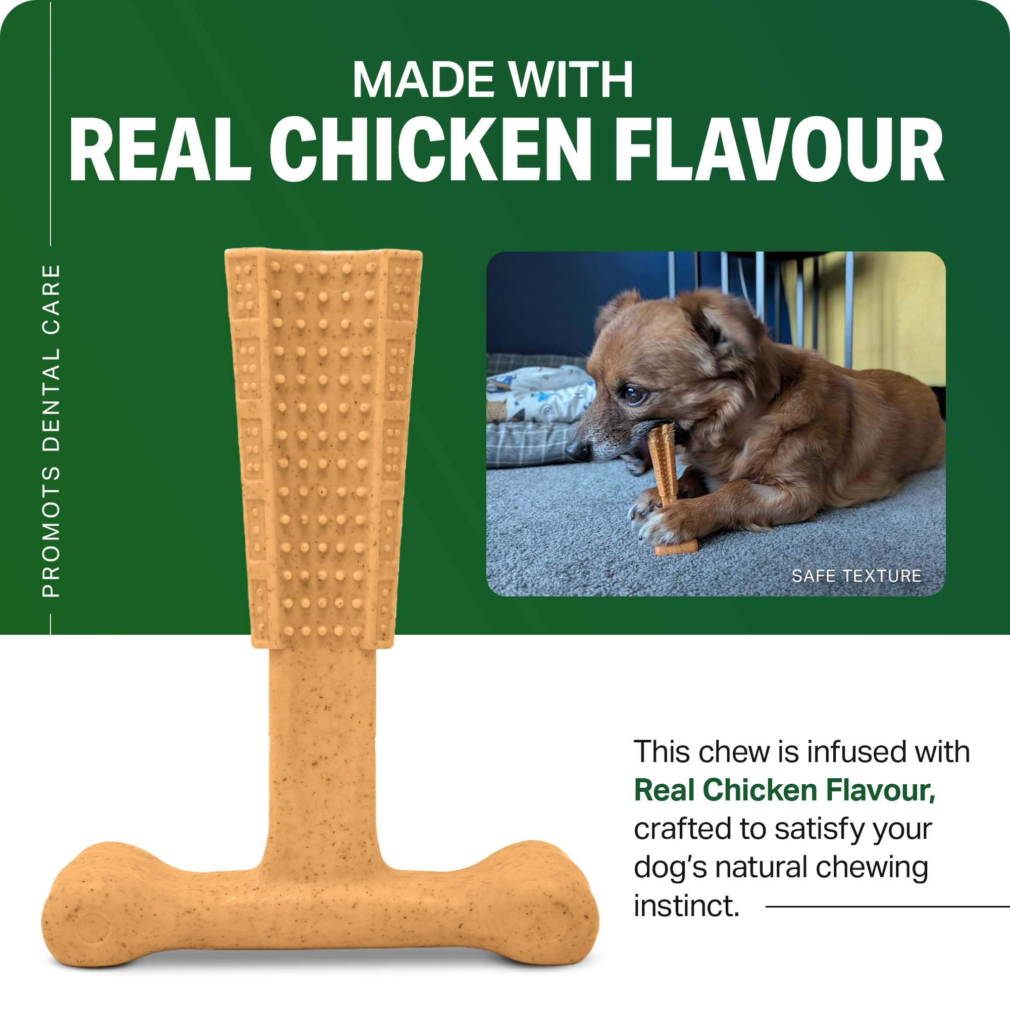 Bamboodles T-Bone Dog Chew Toy - Medium Size | Chicken Flavour | Durable Chew 5