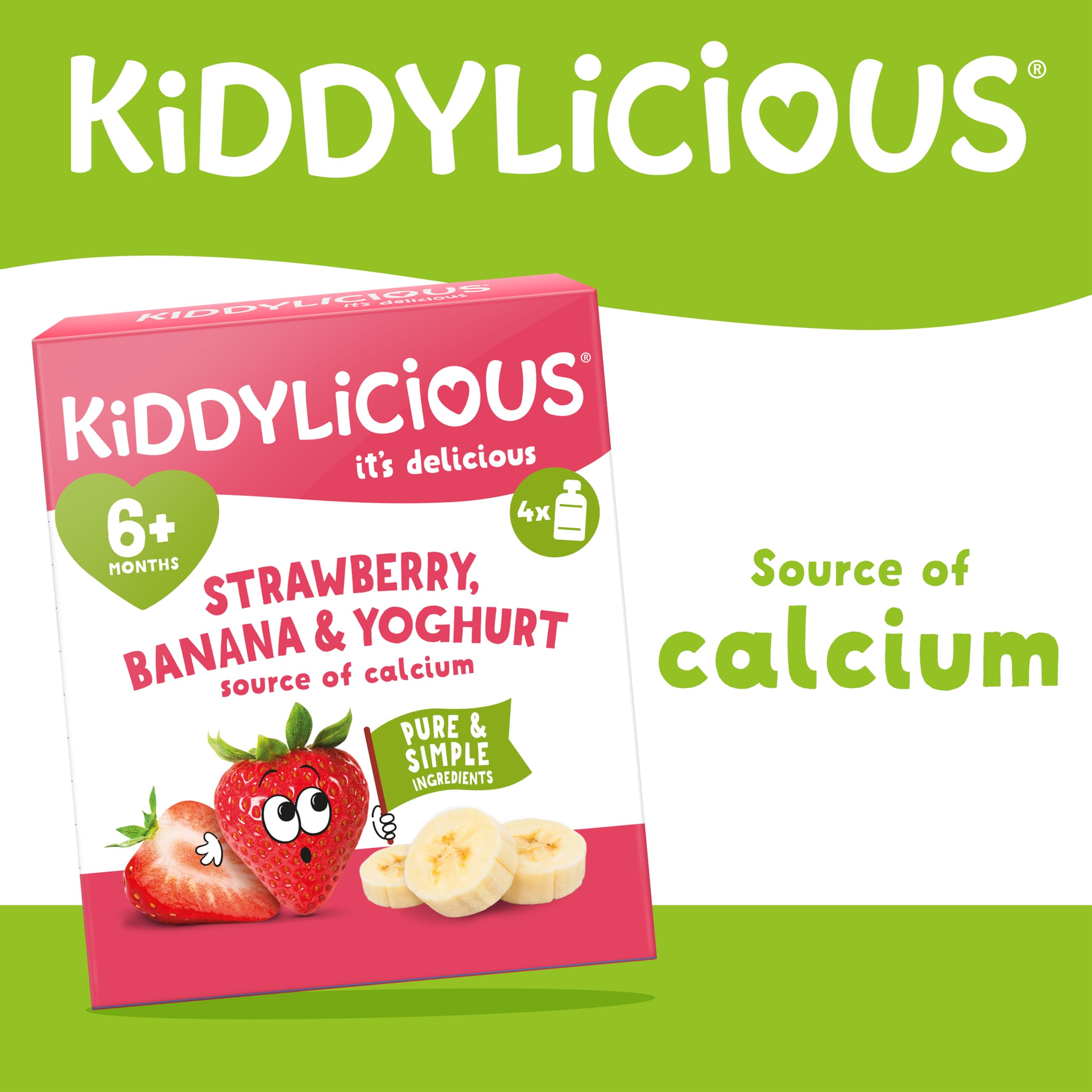 Kiddylicious Strawberry & Banana Yogurt Pouches - 12 Pouches (3 Multipacks) 2
