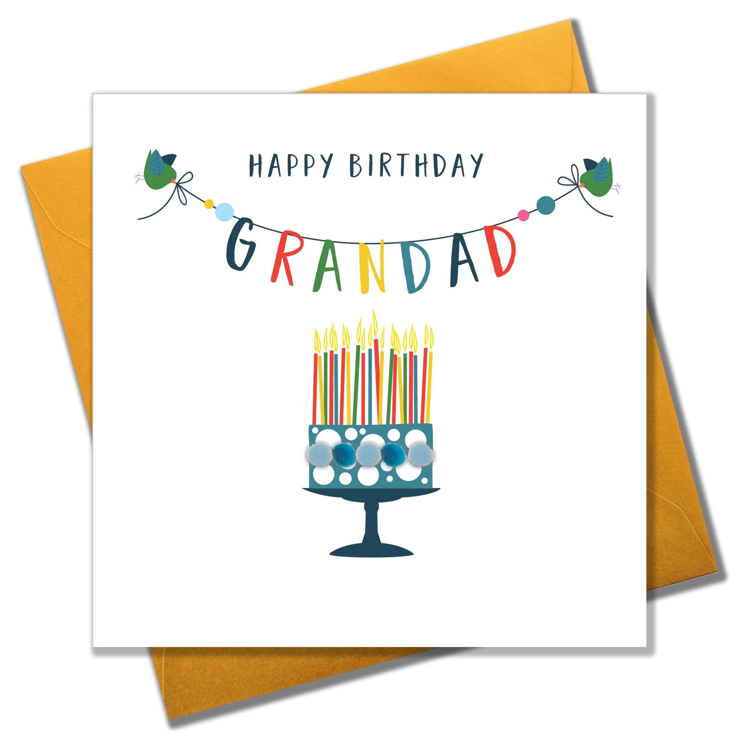 Claire Giles Greeting Cards Pom Pom Happy Birthday, Grandad | 150x150mm | Heavy 350gsm Card 1
