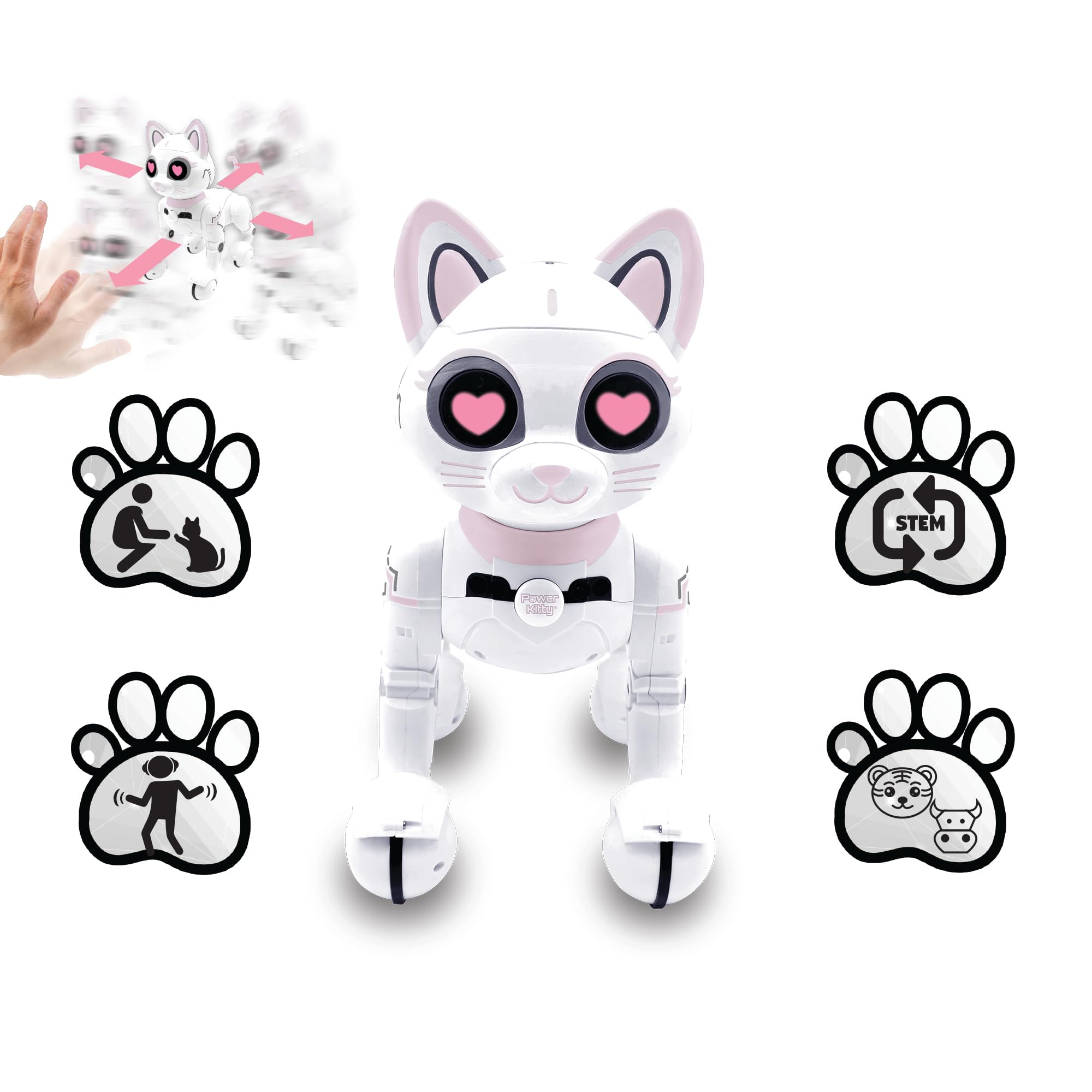 LEXIBOOK Power Kitty® - Remote Control Robot Cat with Gesture & Programming, Light, Sound, White/Pink - Ages 4+ 4