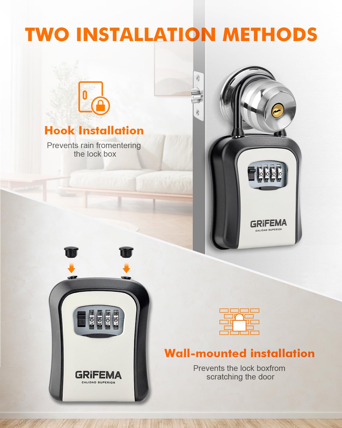 GRIFEMA GA1003-2 Key Safe Box - 4 Digit Combination Lock | Weatherproof | Zinc Alloy & Steel 2