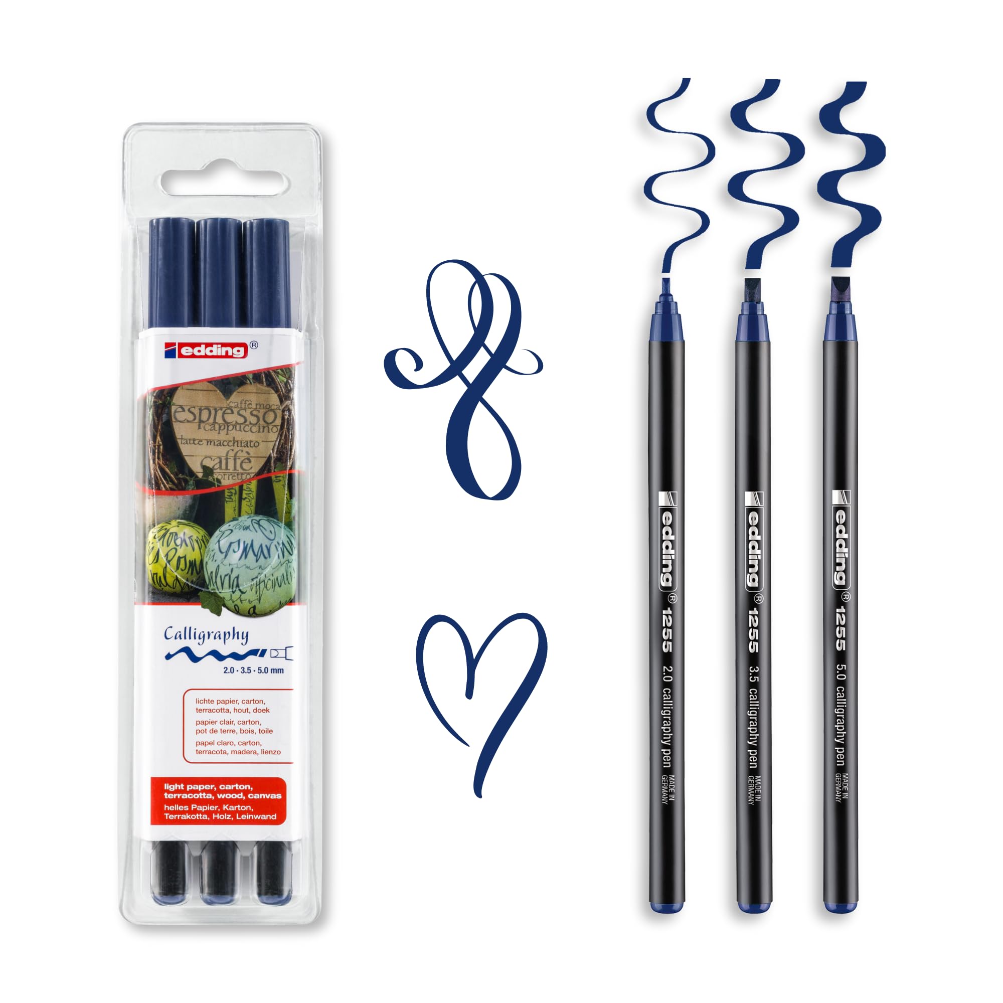 edding 1255 Calligraphy Pen - Steelblue - 3 Pens | Calligraphy Nib 2-5 mm | Waterproof Fibre Pens