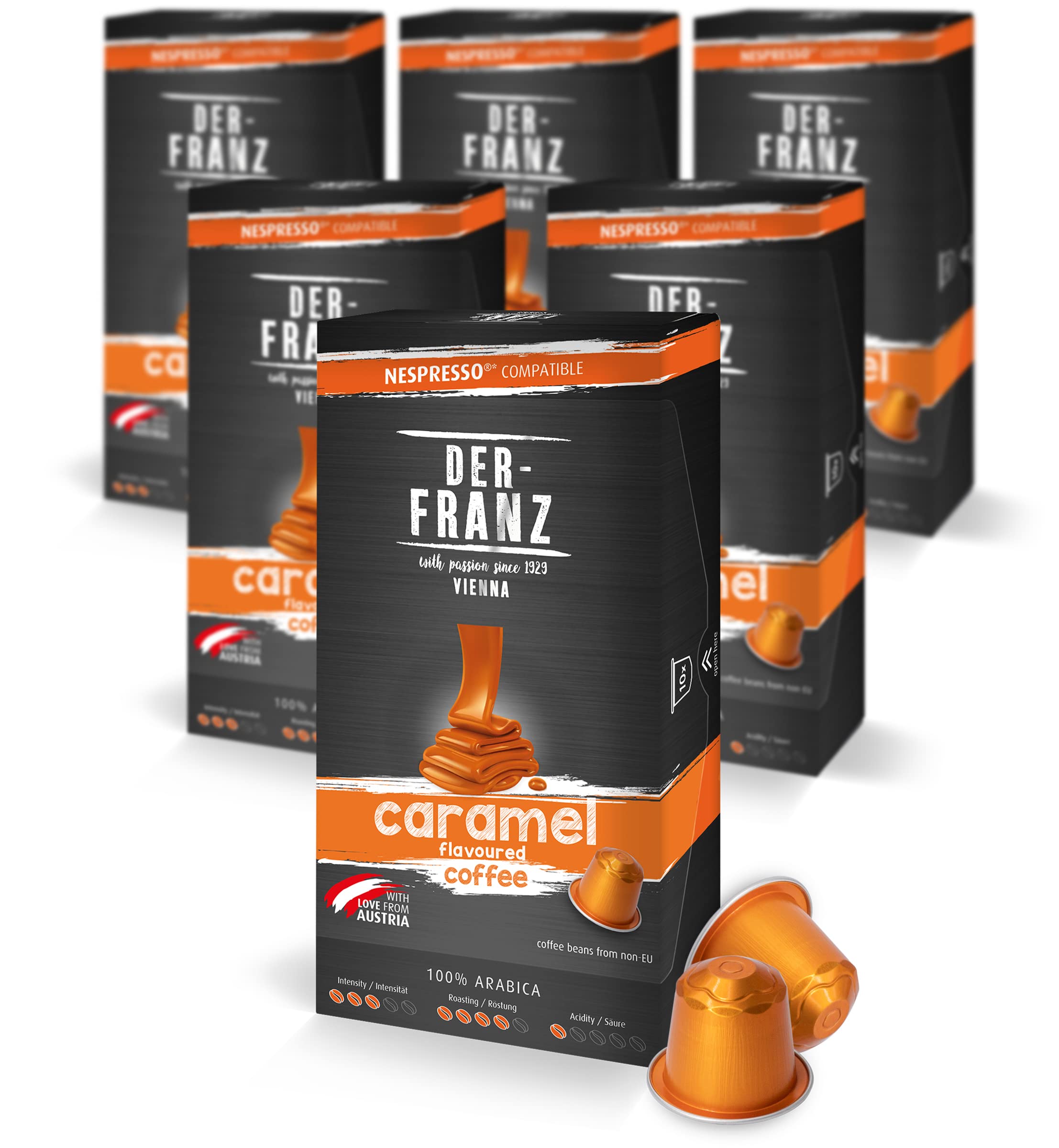 Der-Franz Nespresso Compatible Coffee Capsules, Caramel Flavor, 60 Count (6 x 10)