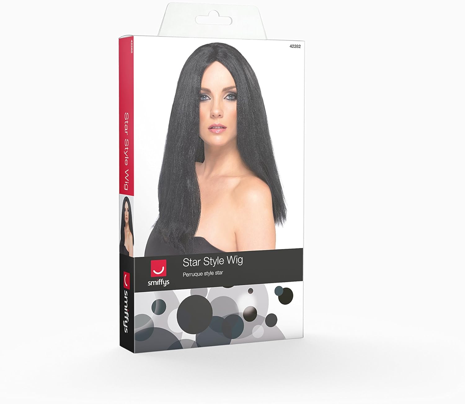 Smiffys Star Style Wig, Black 44 cm Long Straight 2