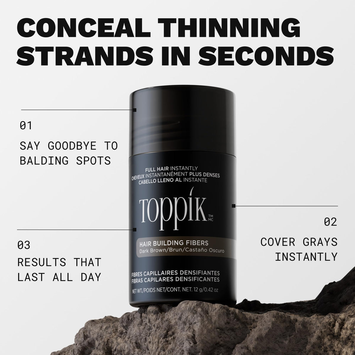 TOPPIK Hair Building Fibers - Dark Brown, 27.5g | Keratin Powder for Thicker Hair