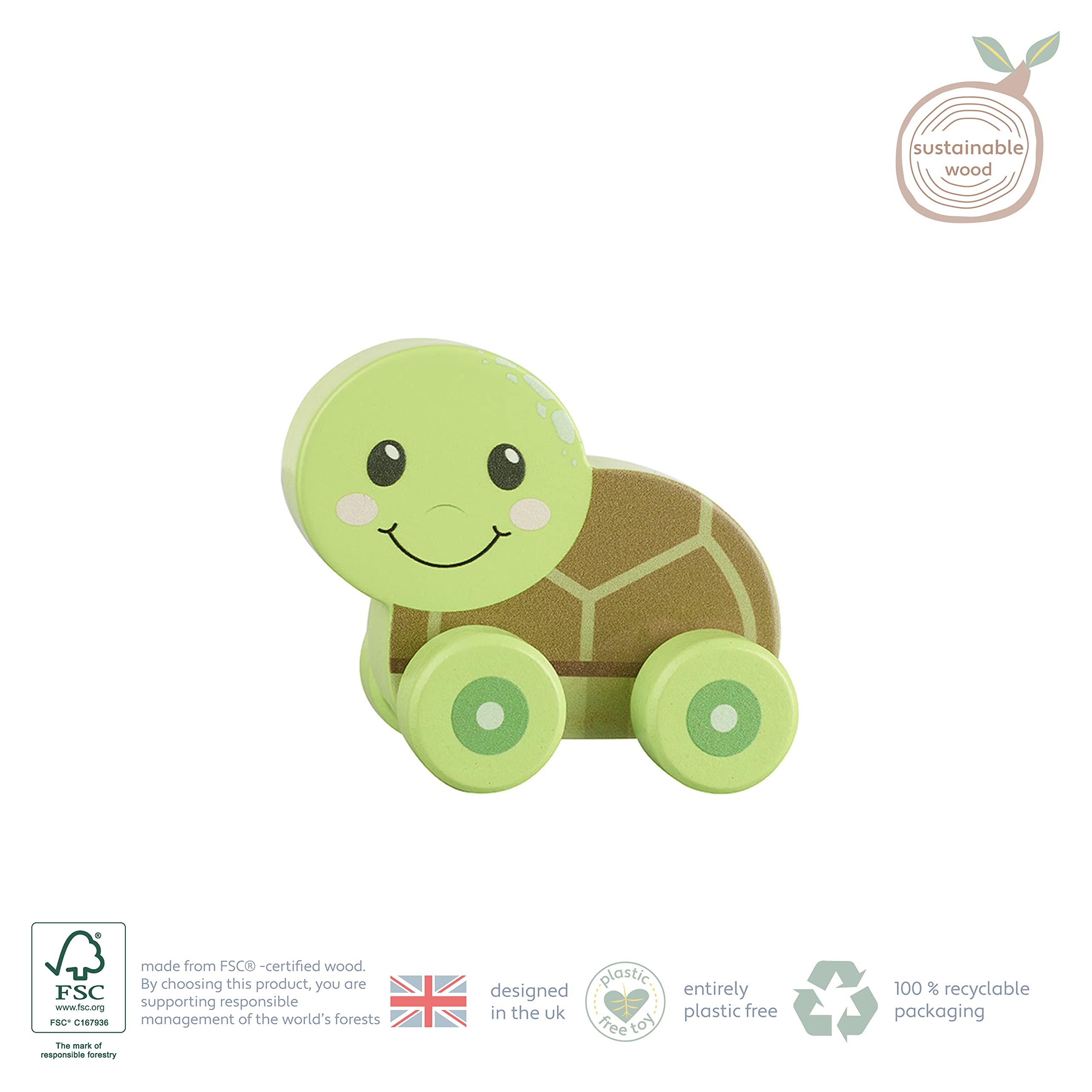 Sea Turtle Wooden Push Toy Car - Educational Vehicle for 1 Year Olds & Toddlers 7